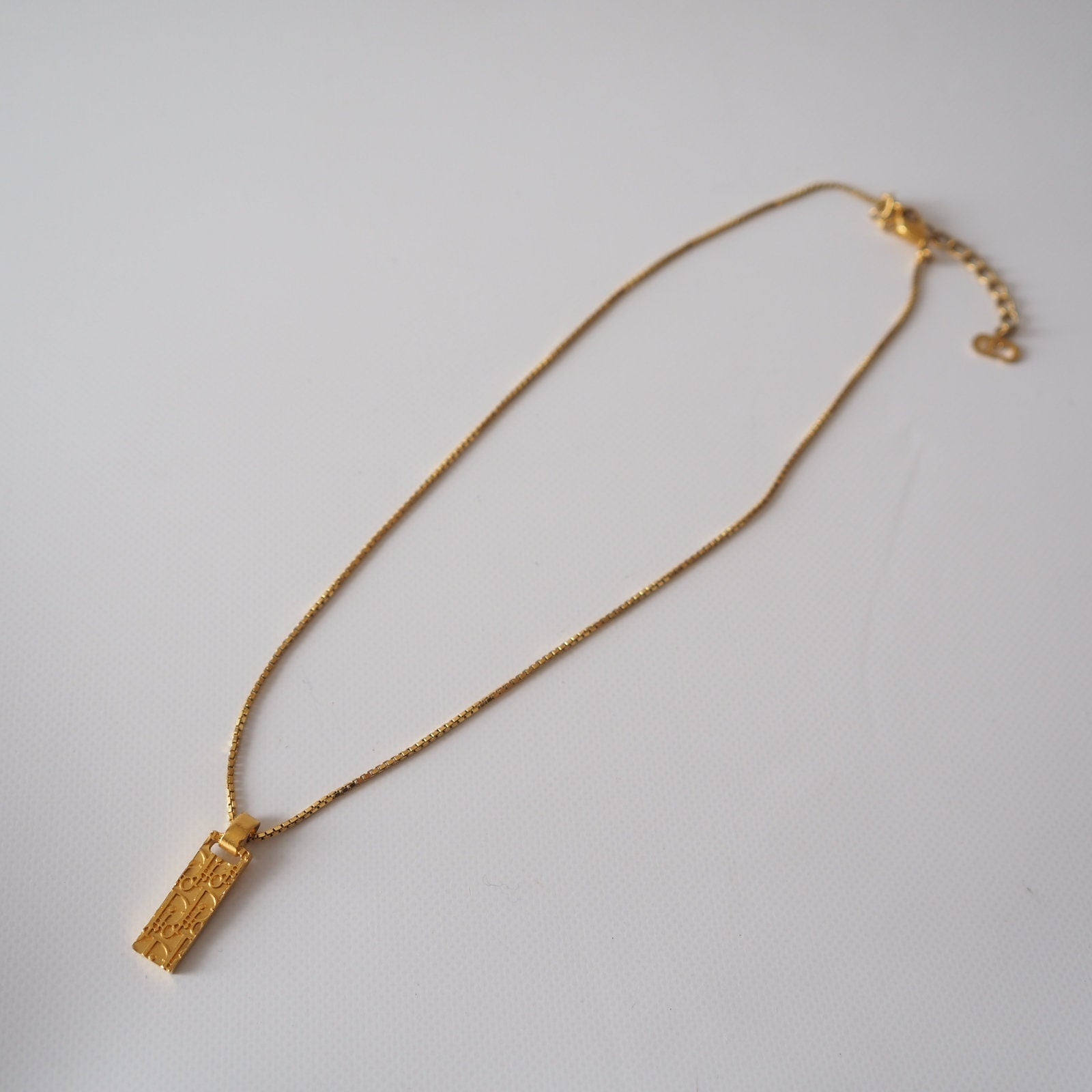 Christian Dior Necklace Reversible Trotter Logo Vintage Metal Gold Authentic