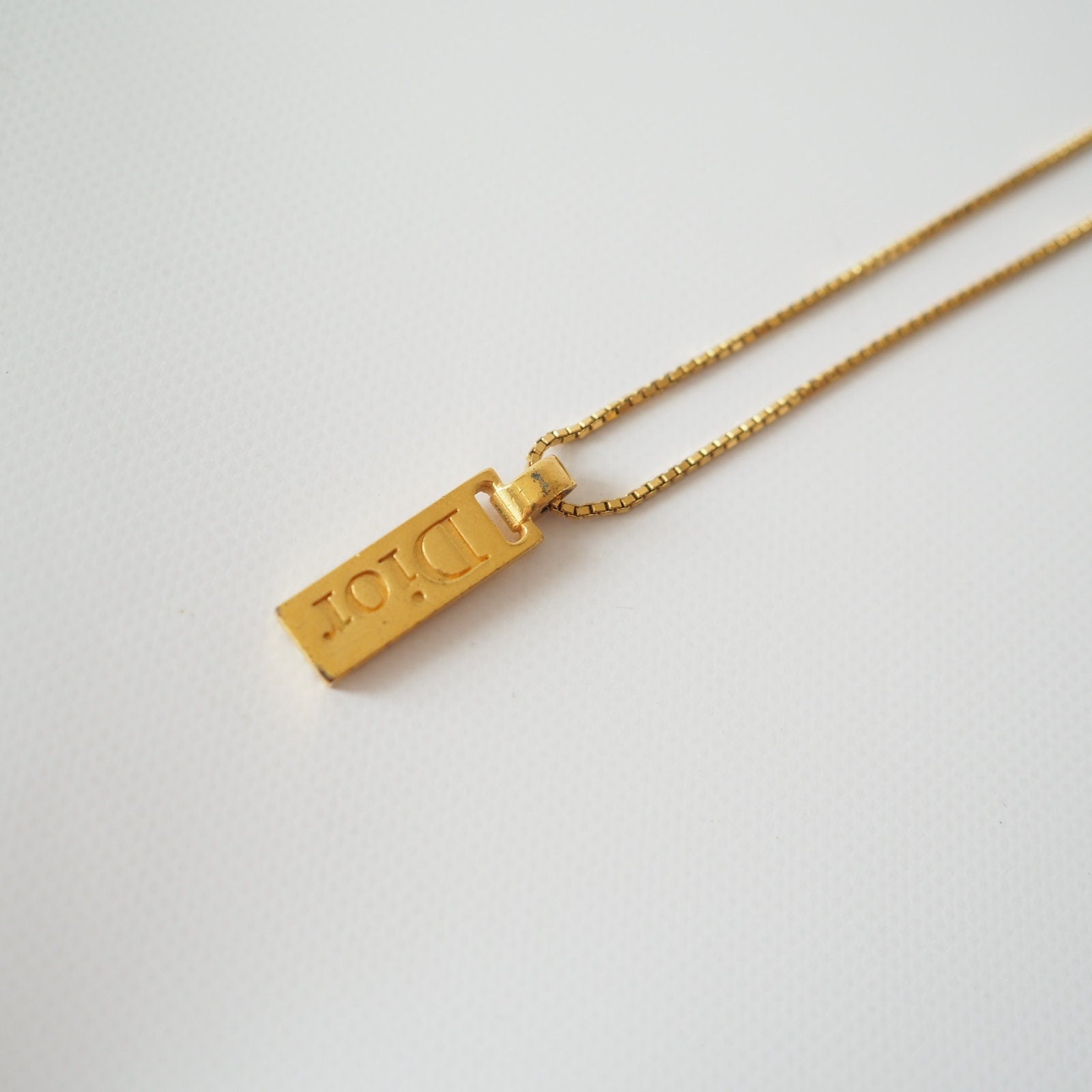 Christian Dior Necklace Reversible Trotter Logo Vintage Metal Gold Authentic