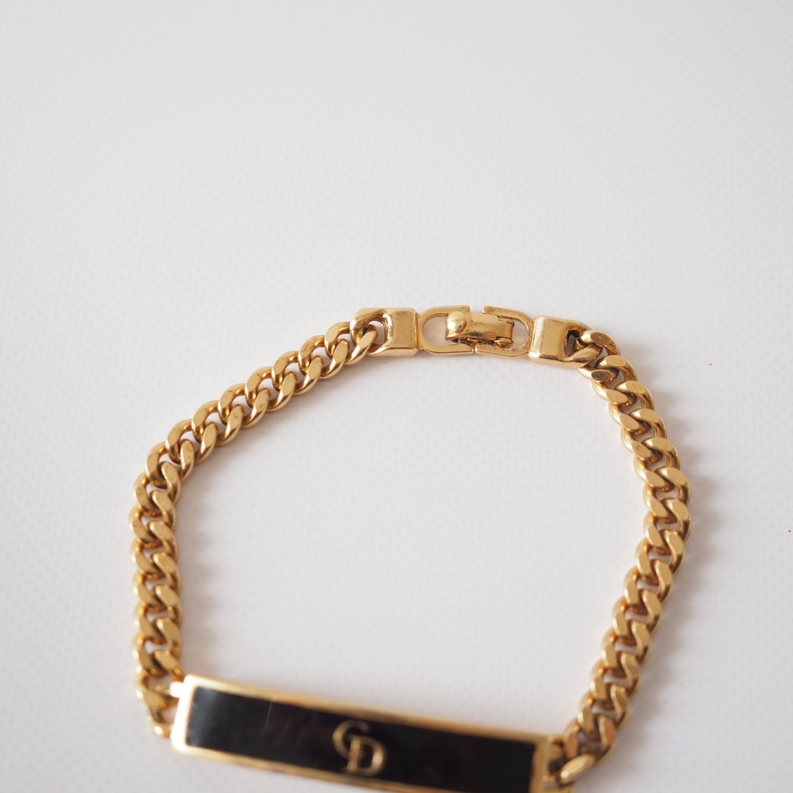 Christian Dior Bracelet CD Logo Vintage Metal Gold Authentic