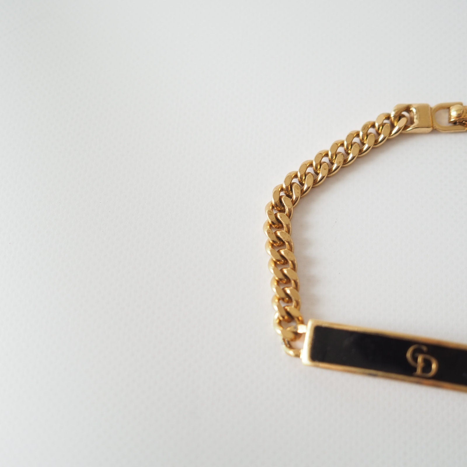 Christian Dior Bracelet CD Logo Vintage Metal Gold Authentic