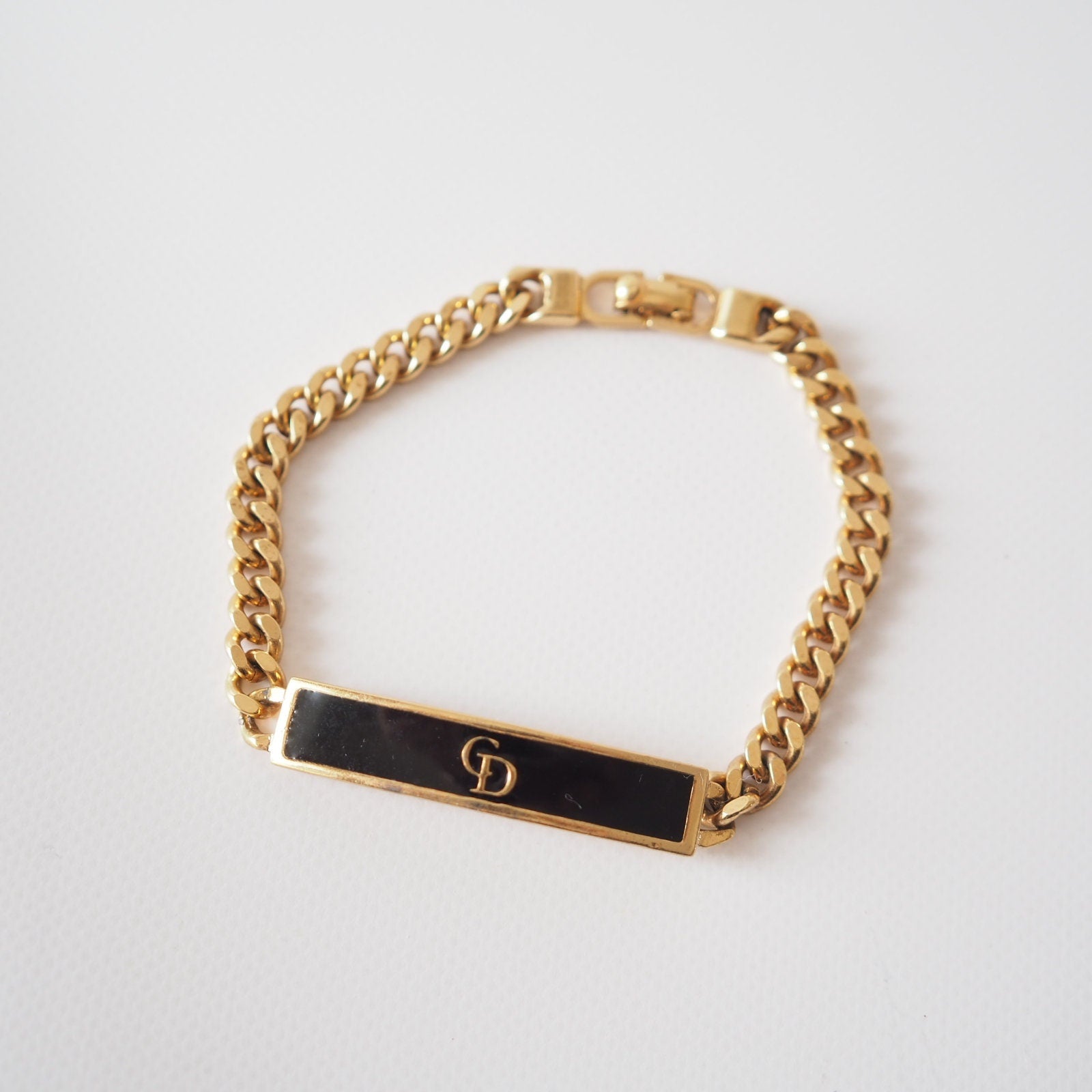 Christian Dior Bracelet CD Logo Vintage Metal Gold Authentic