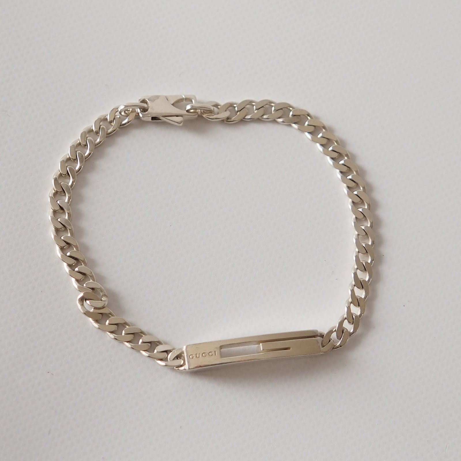 GUCCI Bracelet Chain Logo Vintage Silver ag925 Authentic
