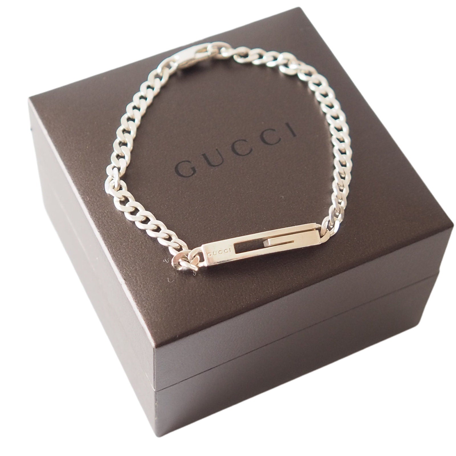 GUCCI Bracelet Chain Logo Vintage Silver ag925 Authentic