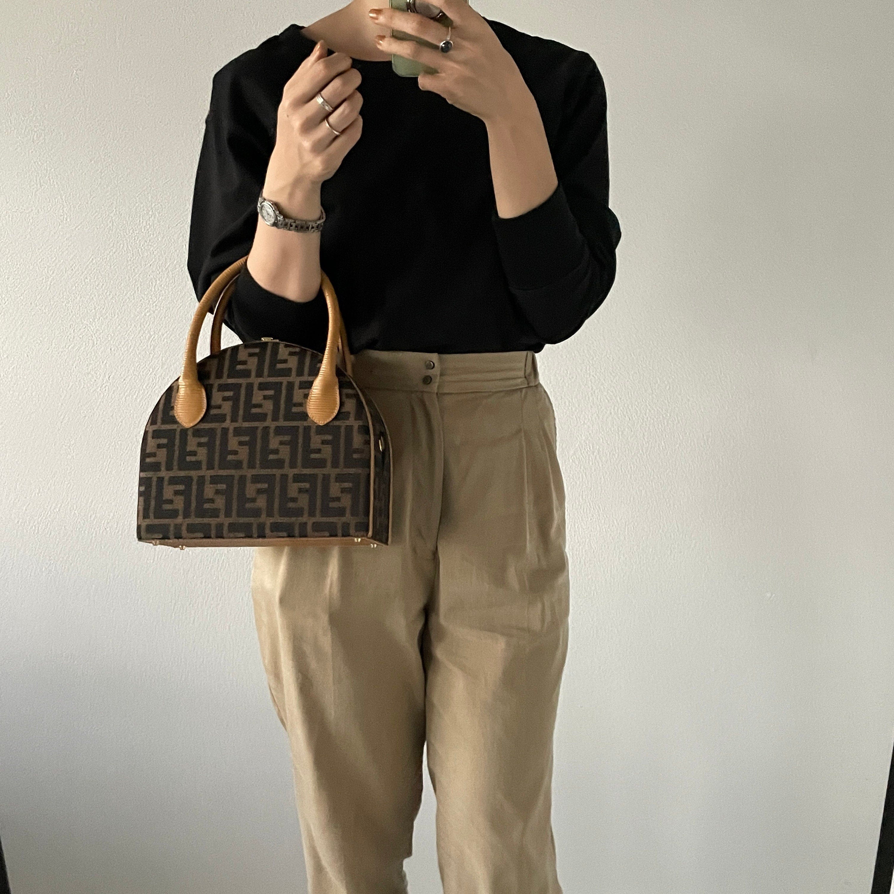 FENDI ZUCCA Hand Bag Brown Authentic