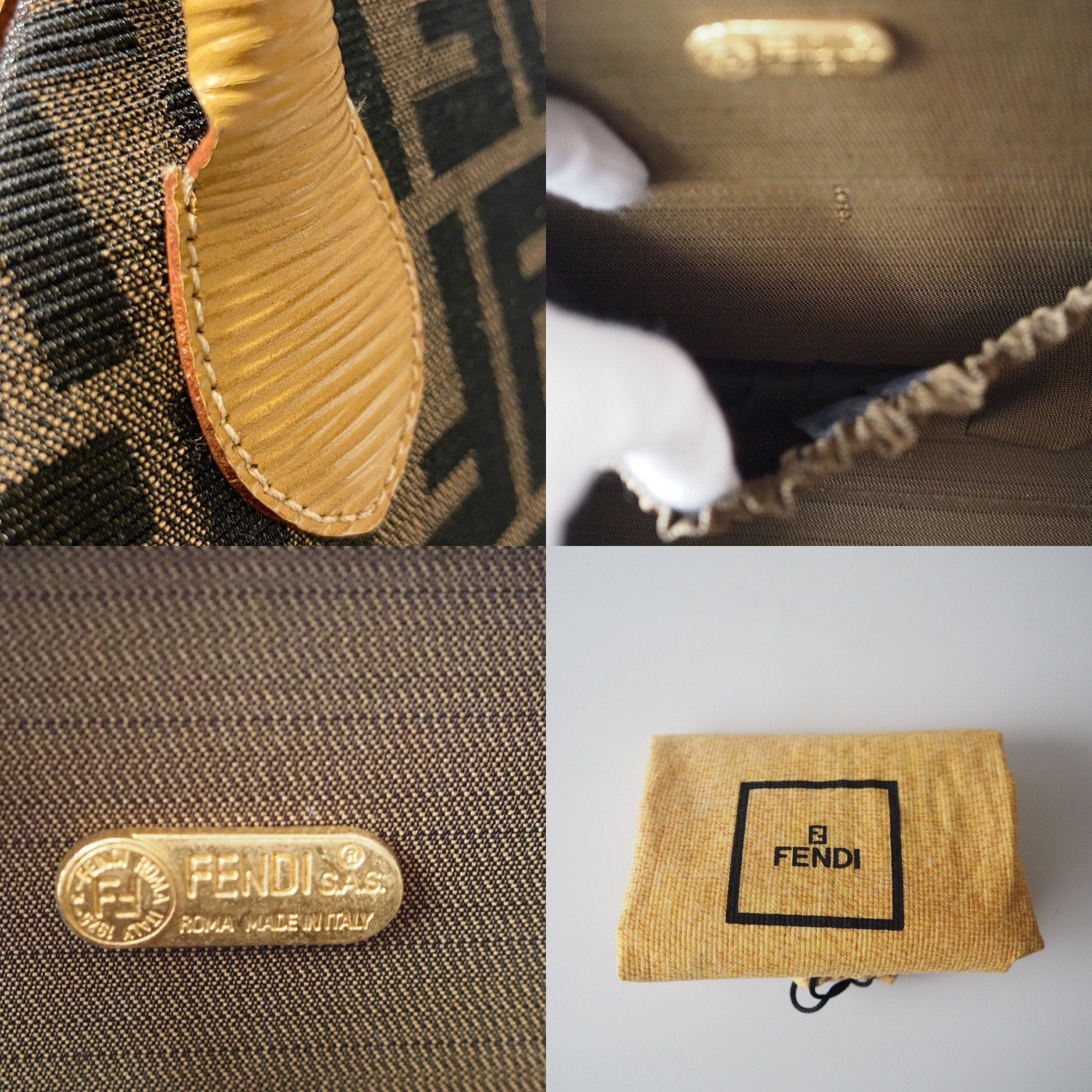 FENDI ZUCCA Hand Bag Brown Authentic