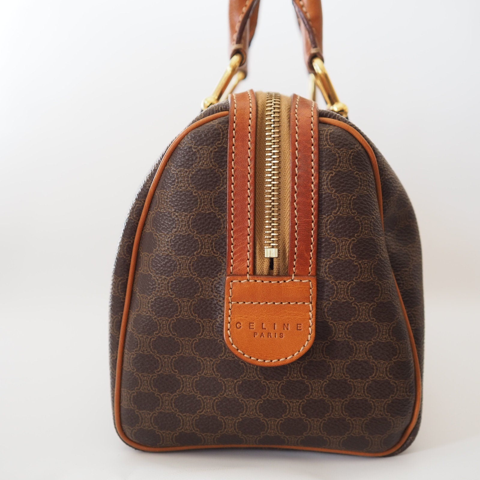 CELINE Macadam Hand Mini Boston Bag Brown Vintage Authentic