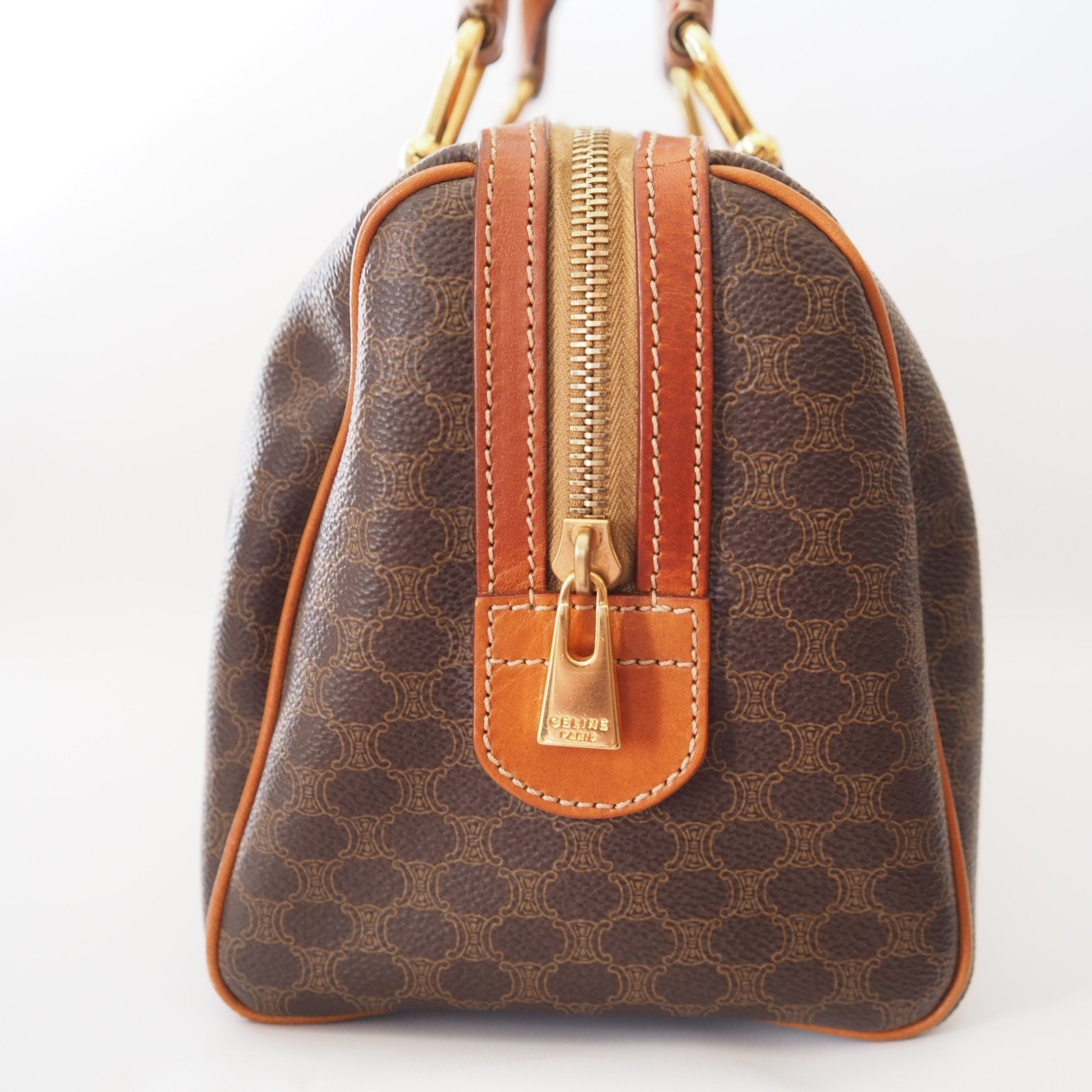 CELINE Macadam Hand Mini Boston Bag Brown Vintage Authentic