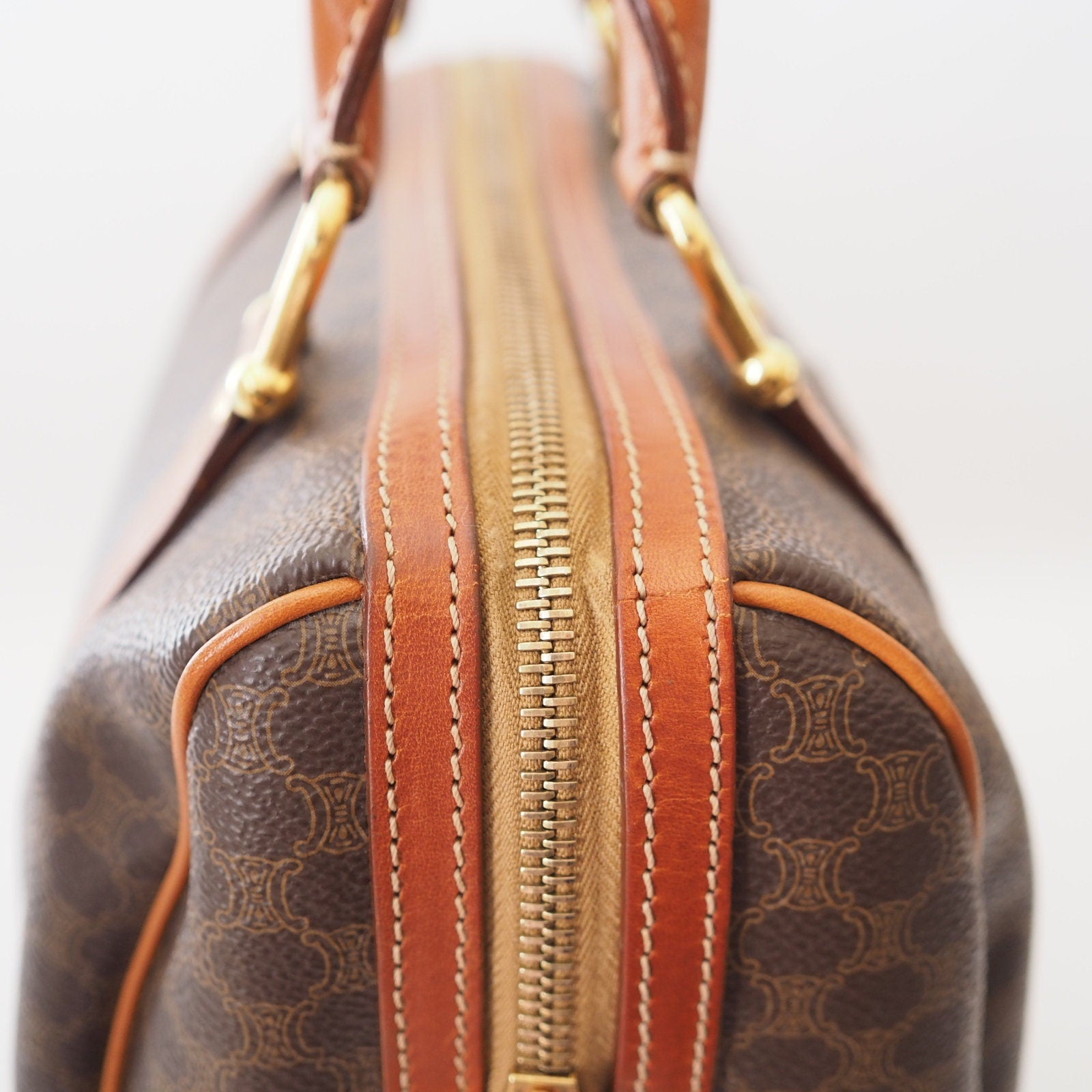 CELINE Macadam Hand Mini Boston Bag Brown Vintage Authentic