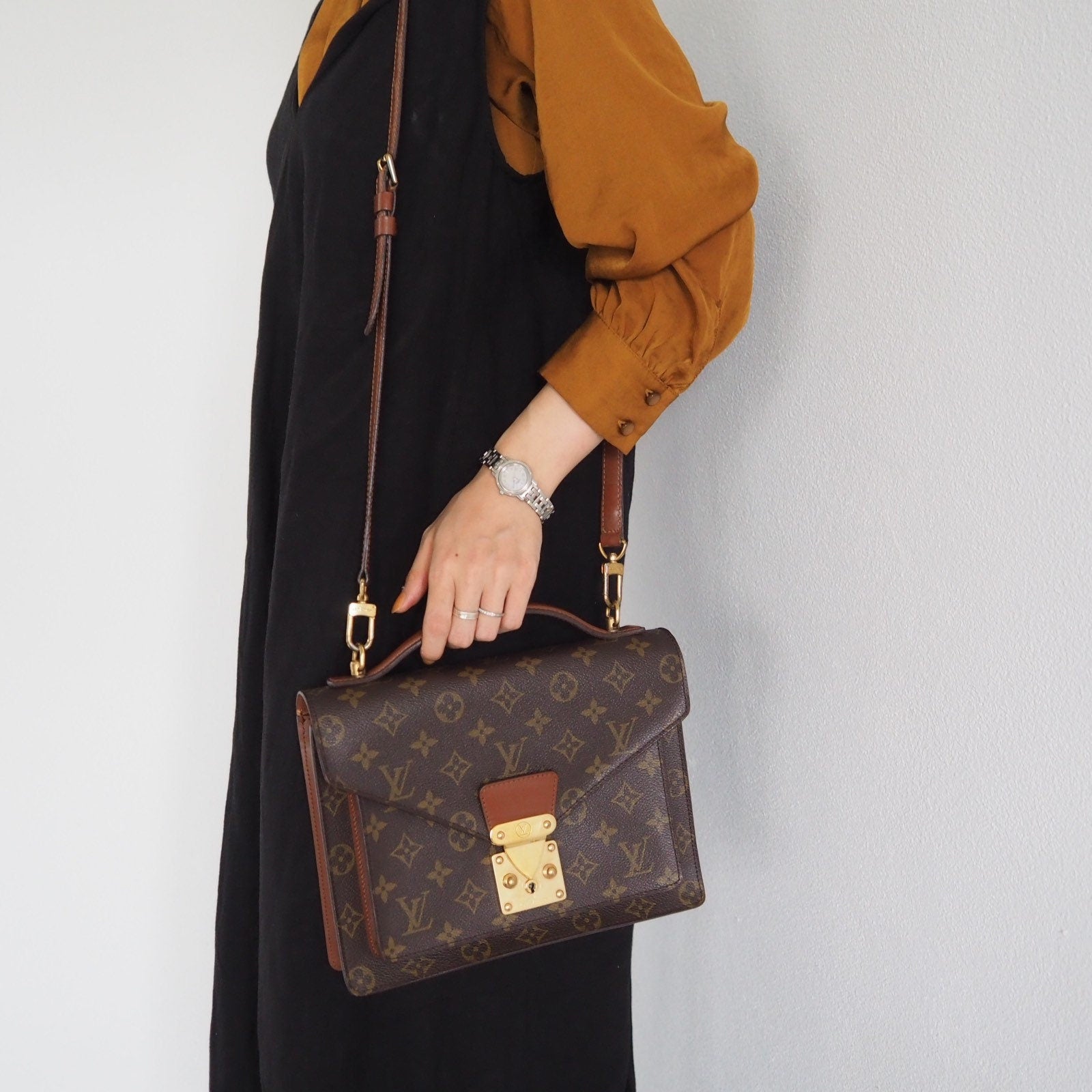 LOUIS VUITTON Monogram Monceau 2way Hand shoulder Bag M51185 Authentic