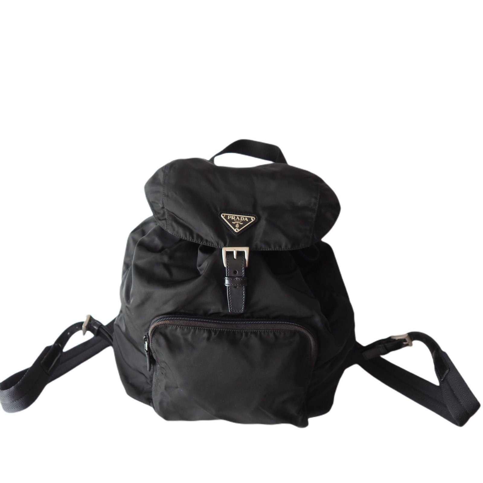 9PRADA Nylon Leather Backpack Bag Black Logo Purse Authentic