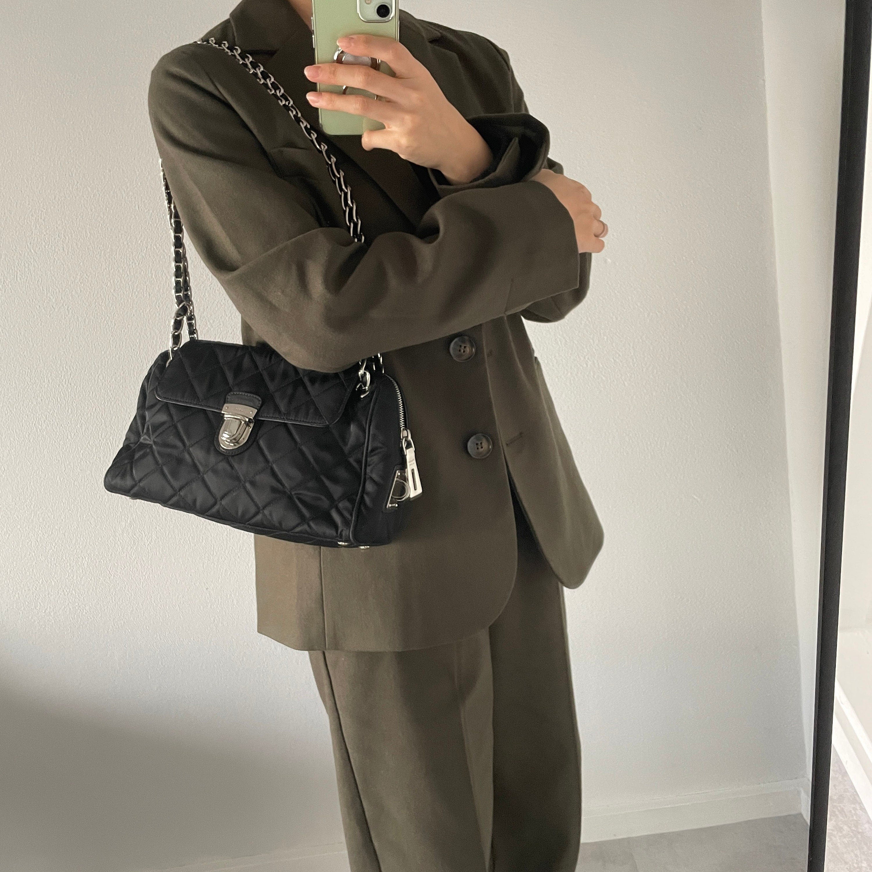 PRADA Nylon Quilting Chain Shoulder Bag Black Purse Authentic