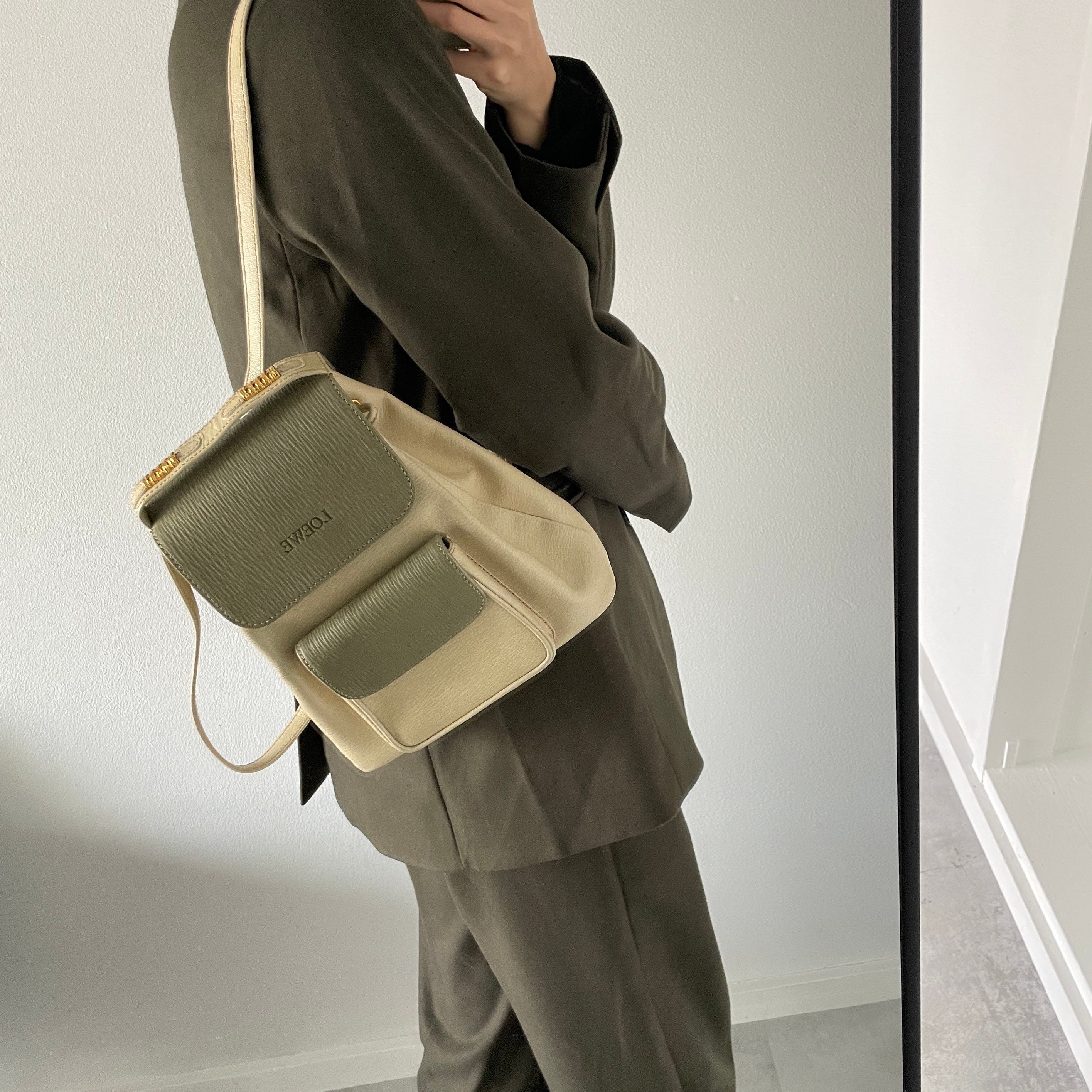 Authentic LOEWE VELAZQUEZ Backpack Green Combi Leather Vintage