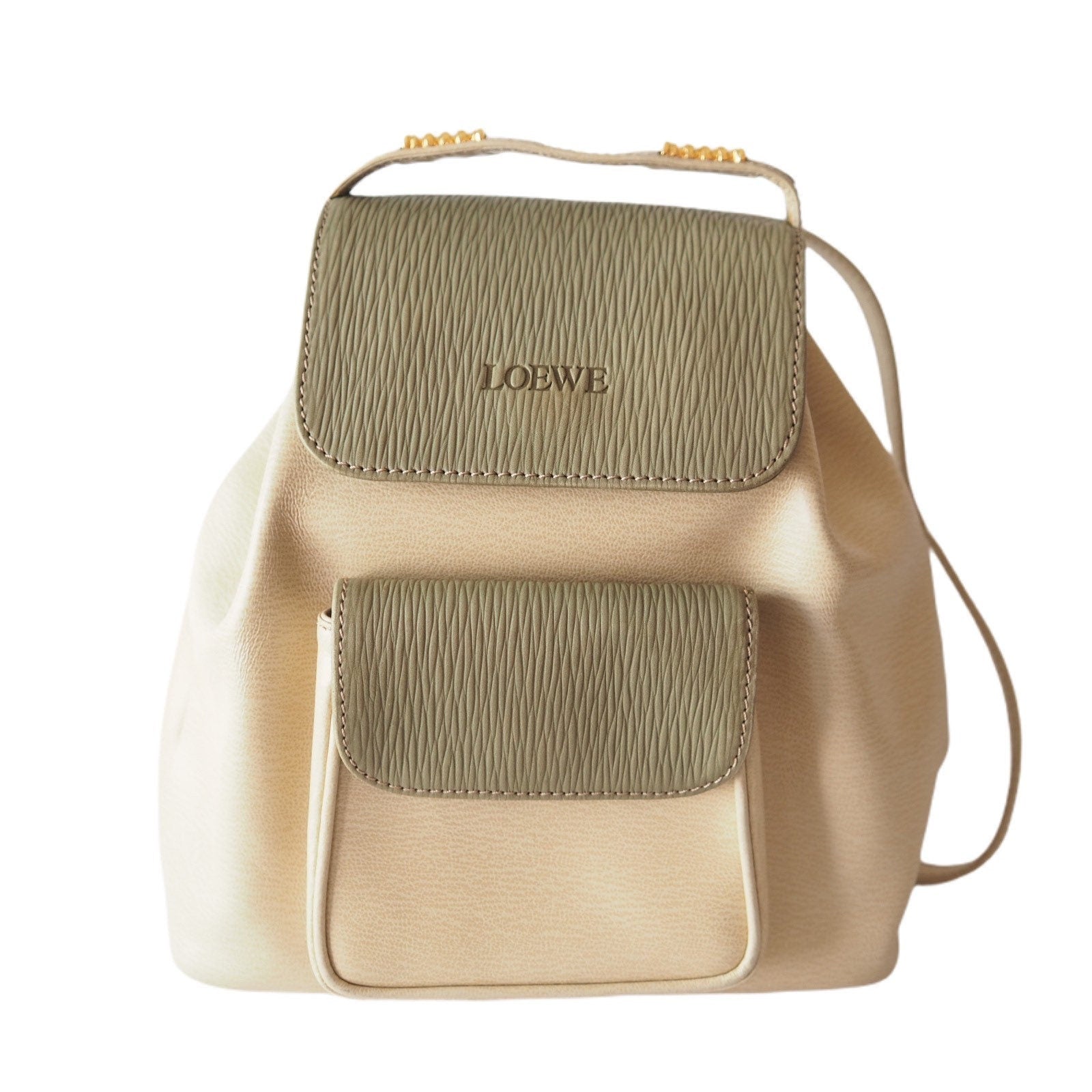 Authentic LOEWE VELAZQUEZ Backpack Green Combi Leather Vintage