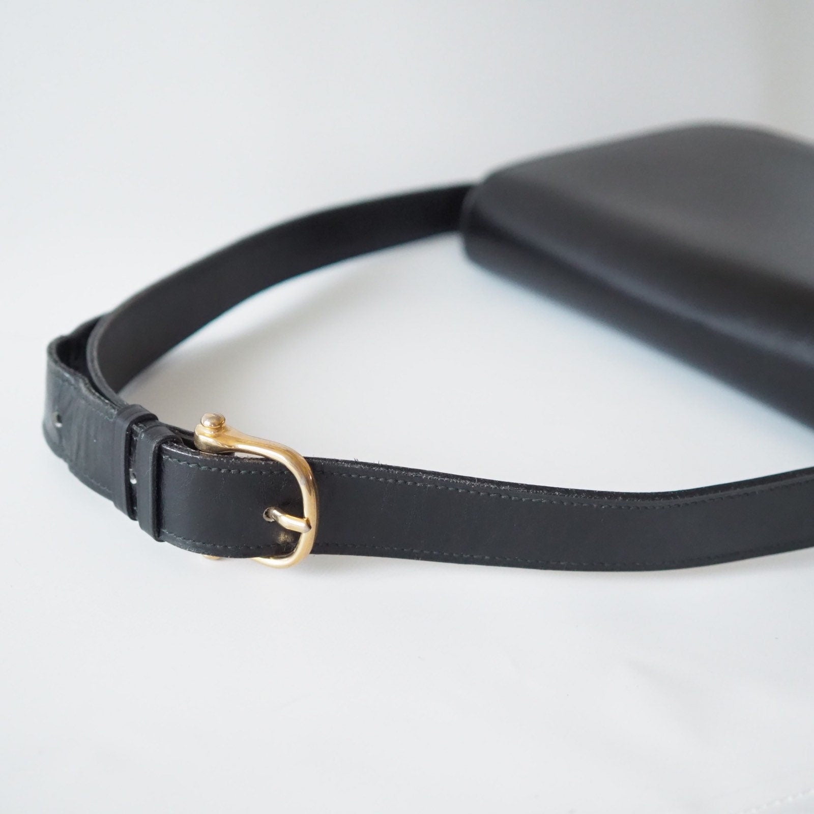 CELINE Sulky Metal parts Flap Shoulder bag Calf leather Black GHW Authentic Vintage Classical