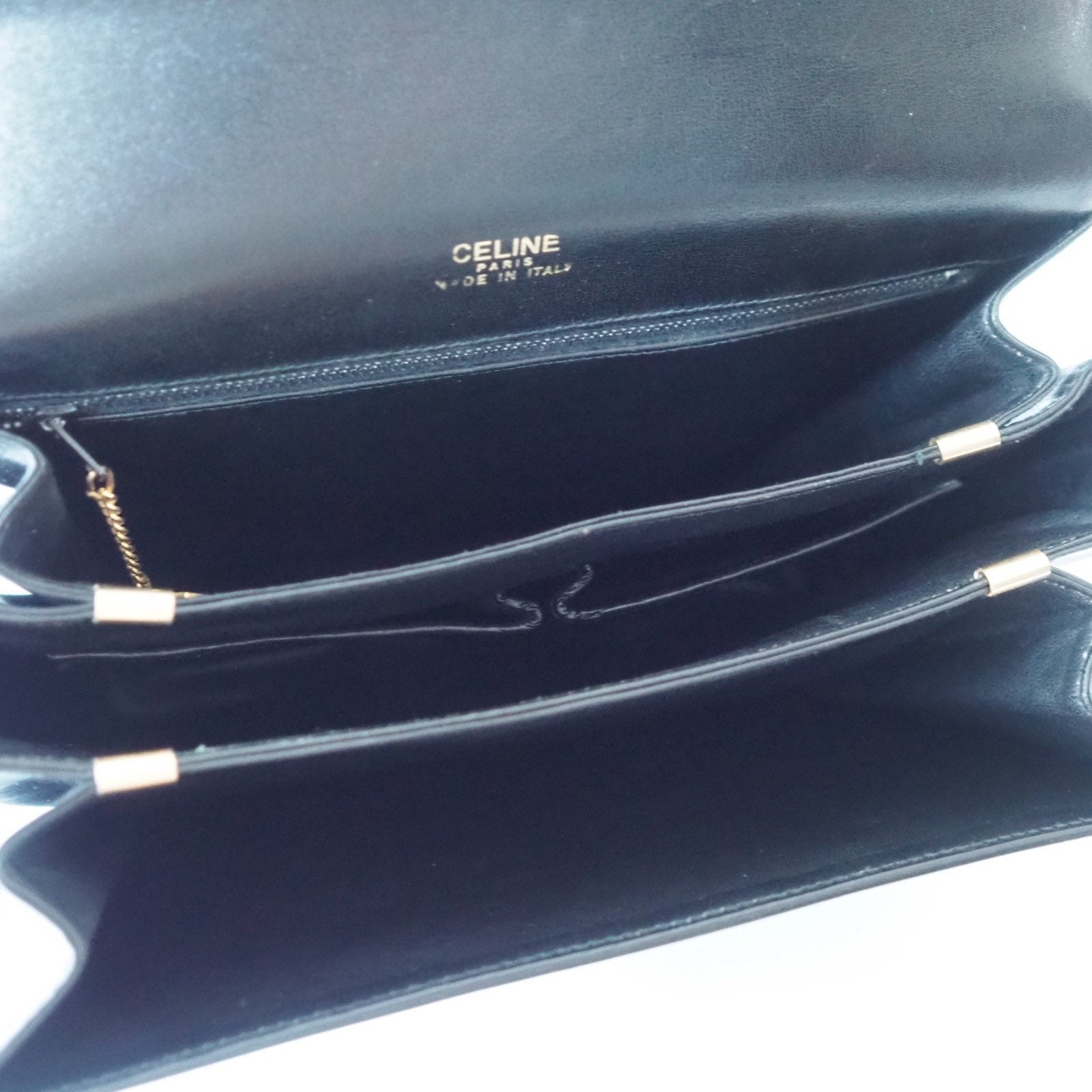 CELINE Sulky Metal parts Flap Shoulder bag Calf leather Black GHW Authentic Vintage Classical