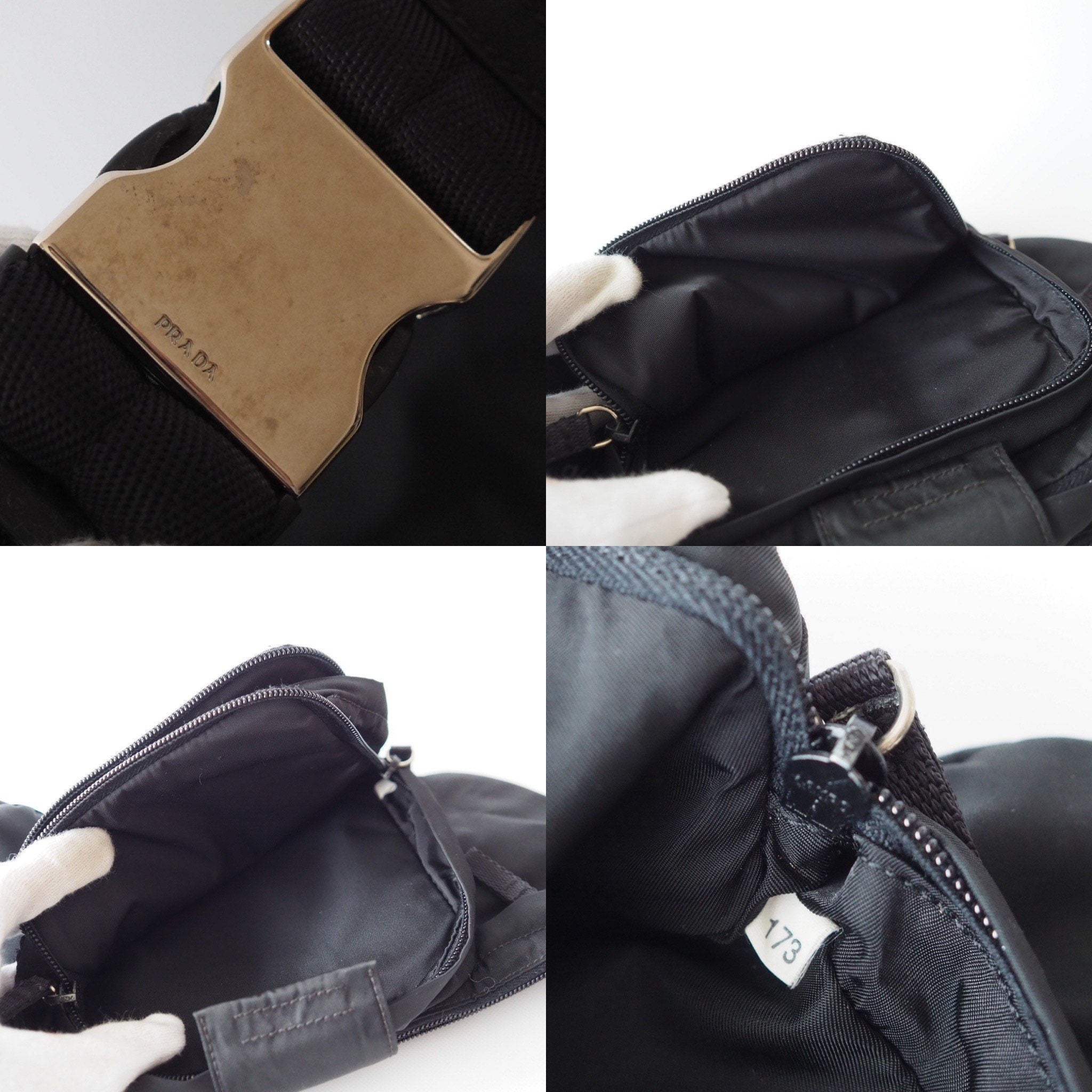 PRADA Nylon Body Bag Waist Pouch Black Logo Purse Authentic