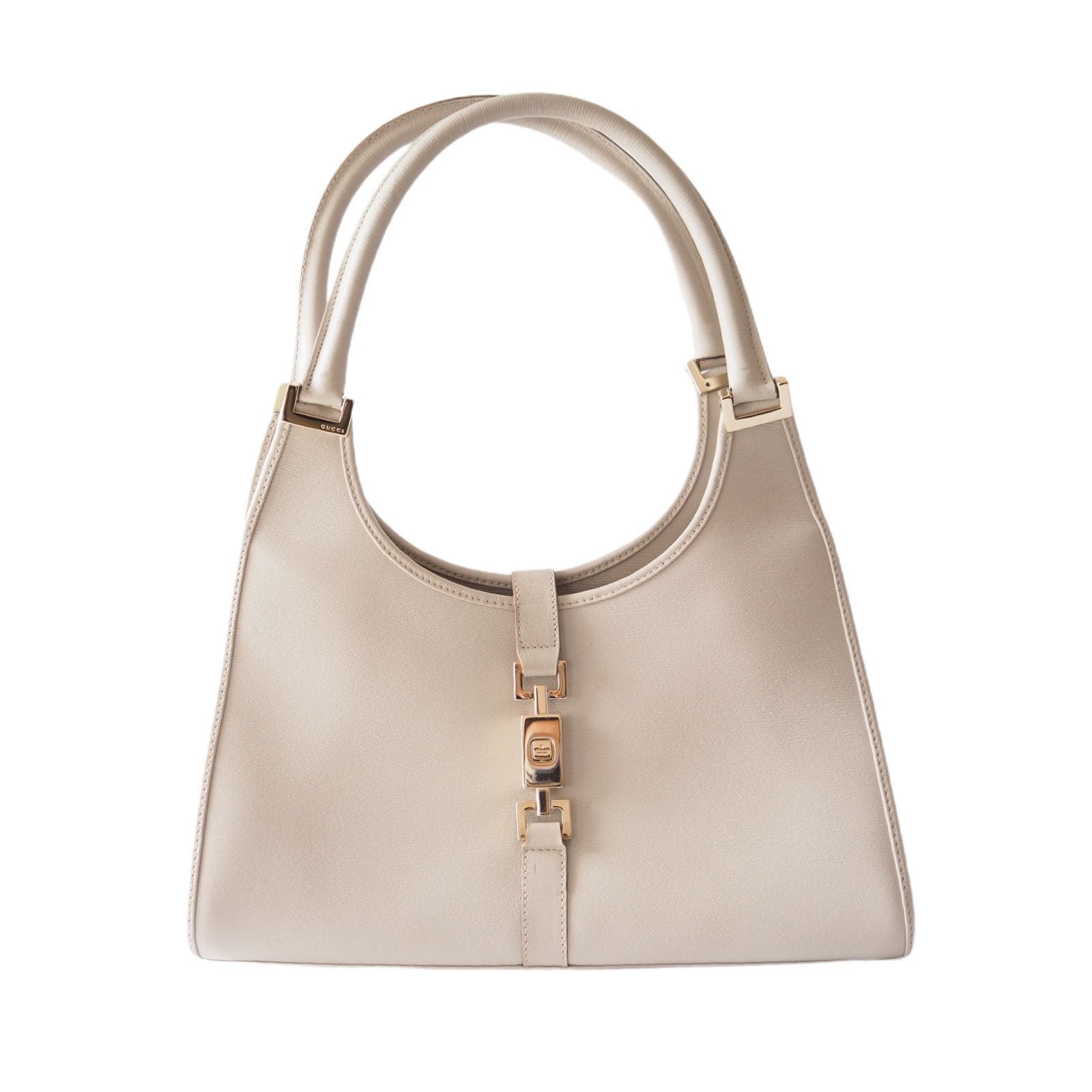 GUCCI Jackie Leather Shoulder Bag Beige Authentic