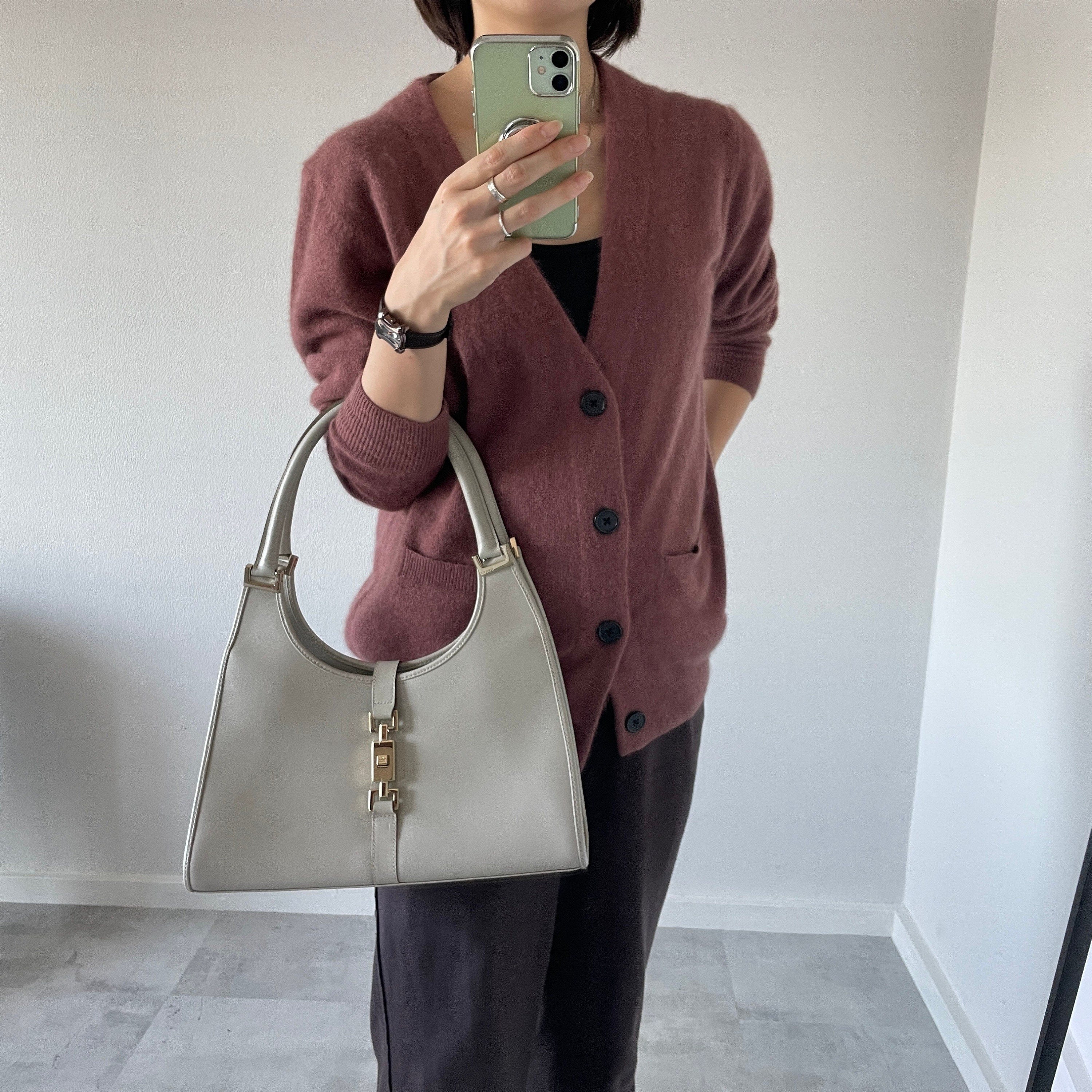 GUCCI Jackie Leather Shoulder Bag Beige Authentic