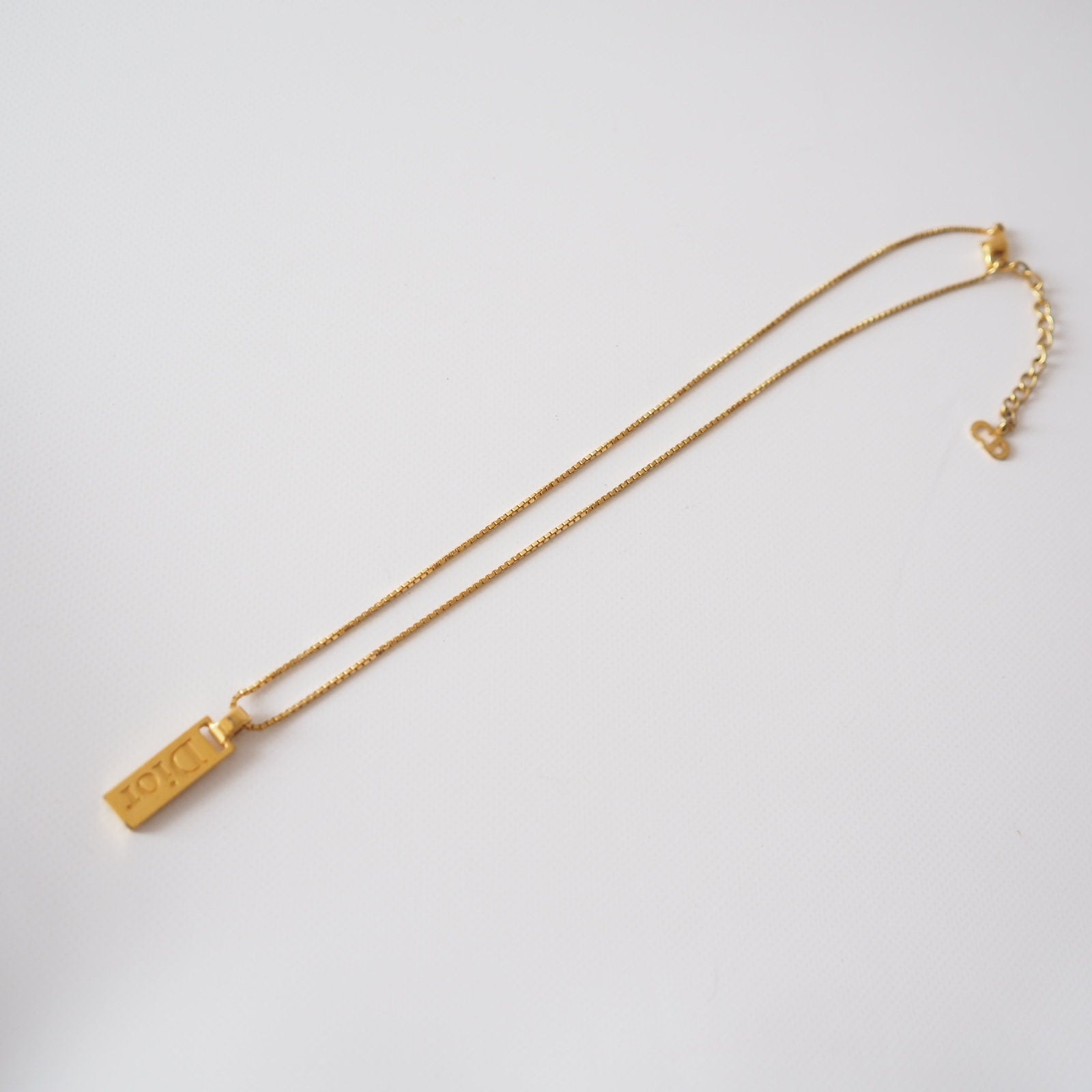 Christian Dior Necklace Reversible Trotter Logo Vintage Metal Gold Authentic