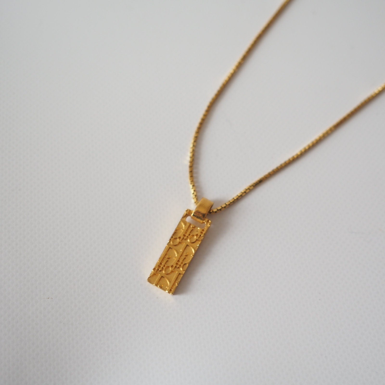 Christian Dior Necklace Reversible Trotter Logo Vintage Metal Gold Authentic