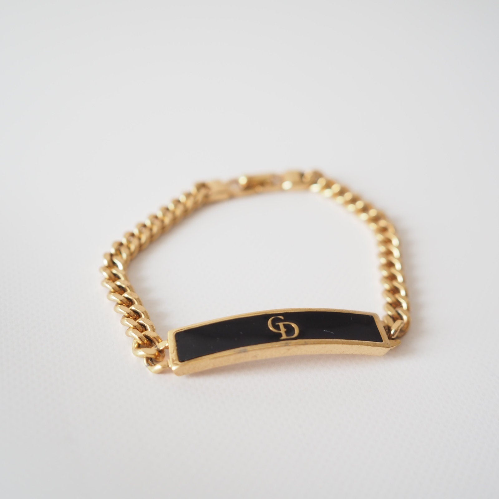 Christian Dior Bracelet CD Logo Vintage Metal Gold Authentic