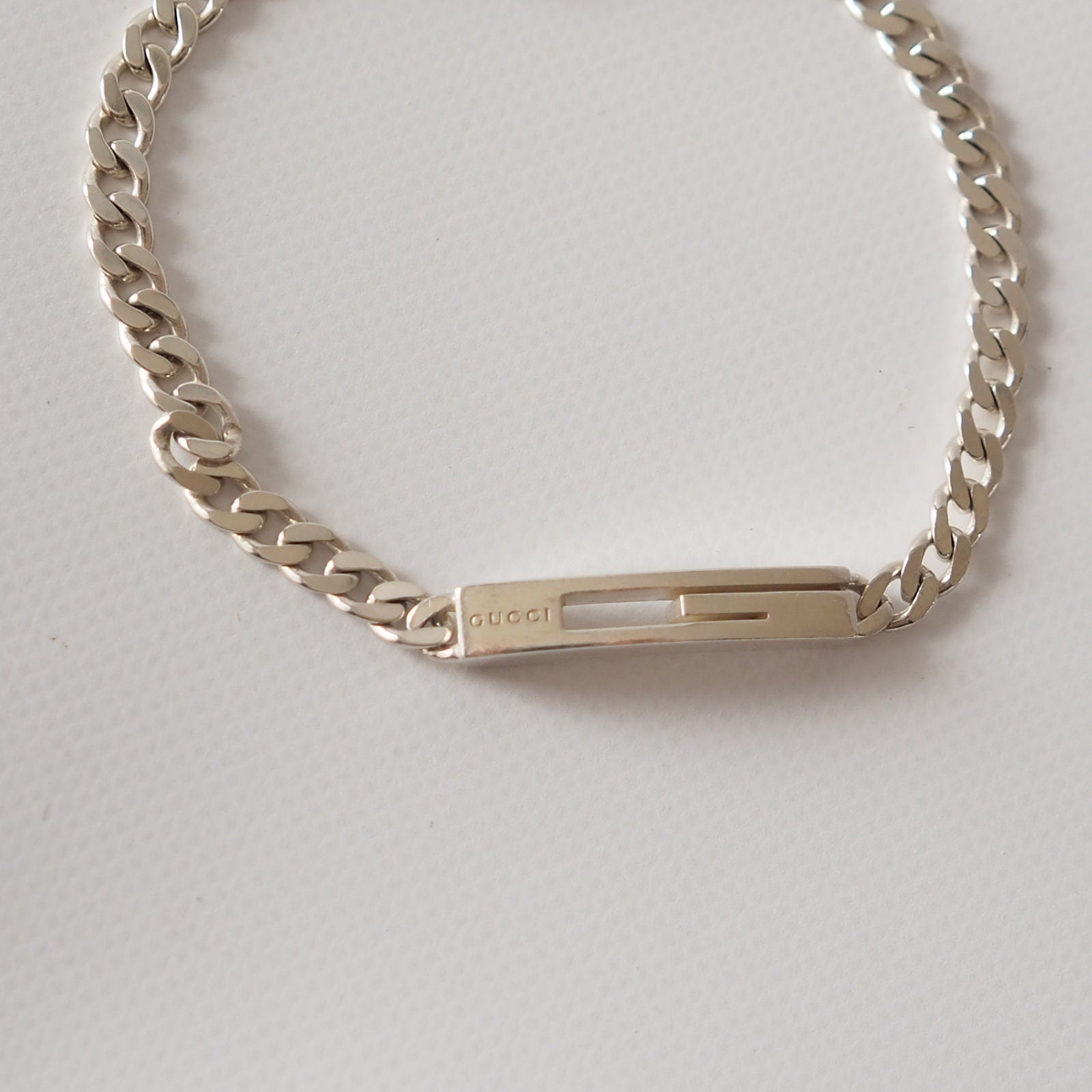GUCCI Bracelet Chain Logo Vintage Silver ag925 Authentic