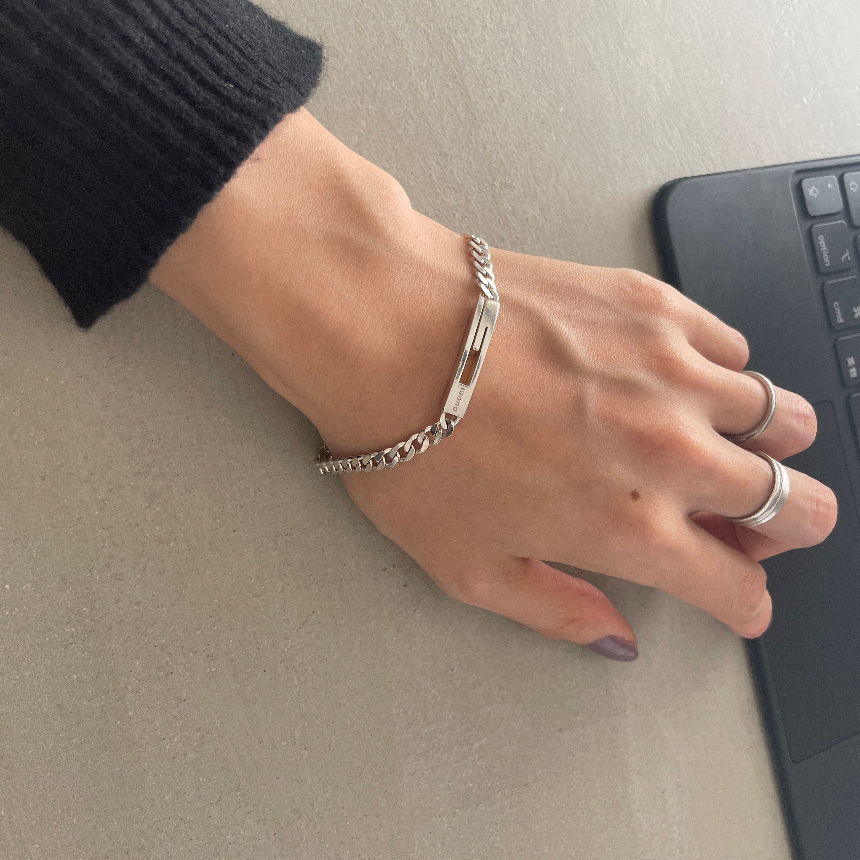 GUCCI Bracelet Chain Logo Vintage Silver ag925 Authentic