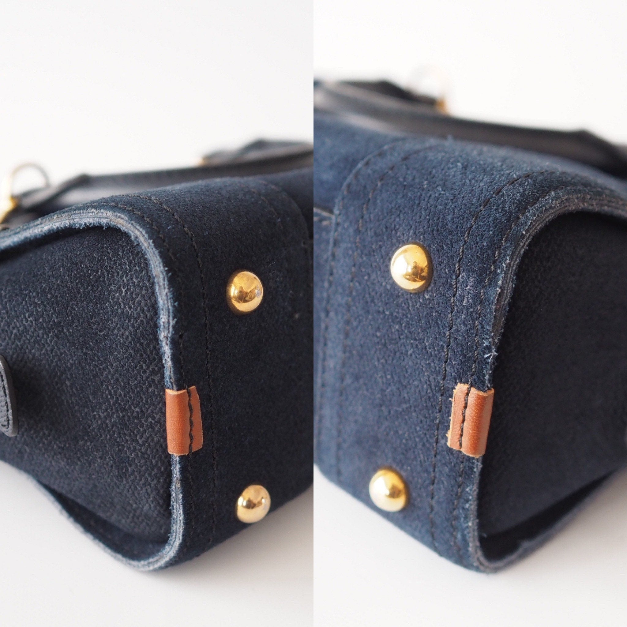 LOEWE Amazona 23 Anagram 2way Mini Hand Shoulder Bag Suede Denim Authentic