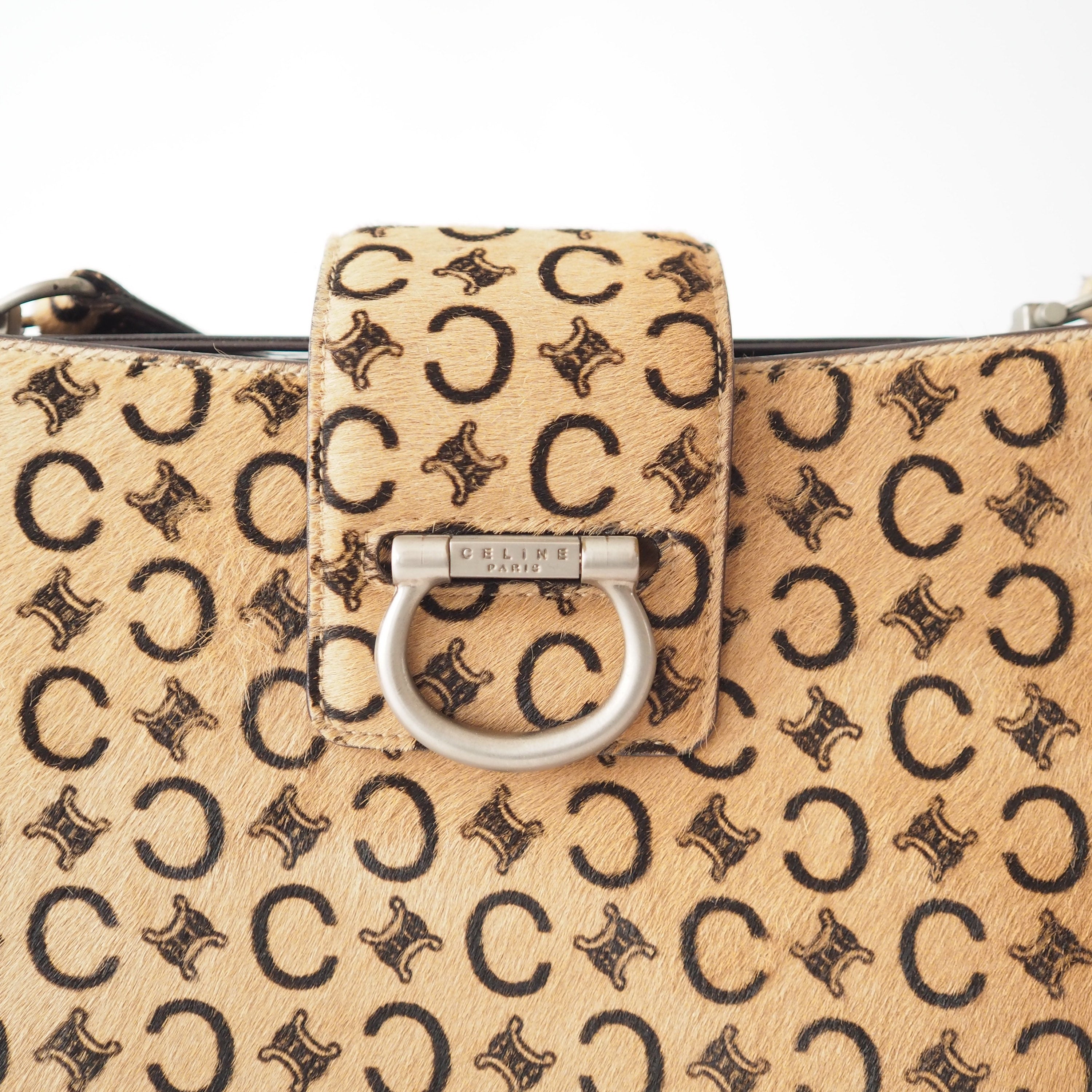 CELINE Macadam Shoulder Bag Horse hair Beige Vintage Authentic