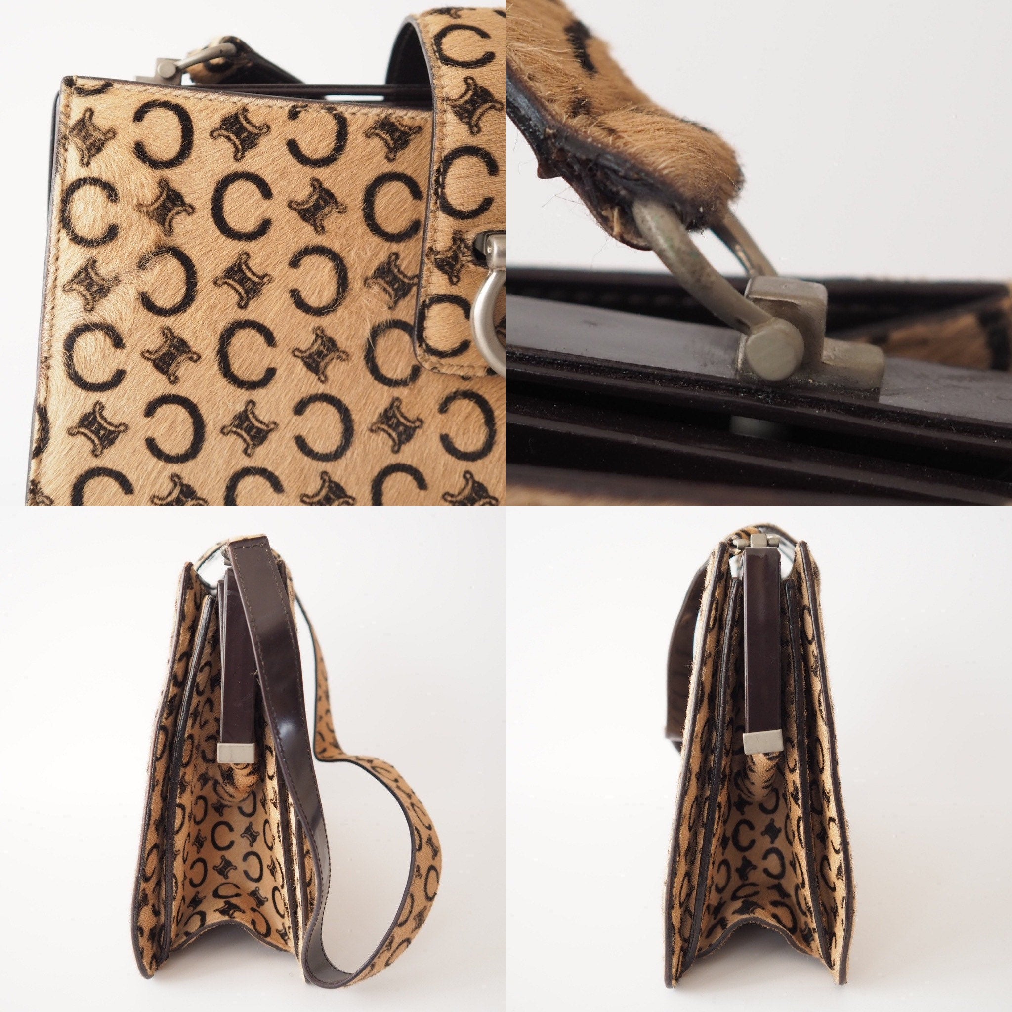 CELINE Macadam Shoulder Bag Horse hair Beige Vintage Authentic