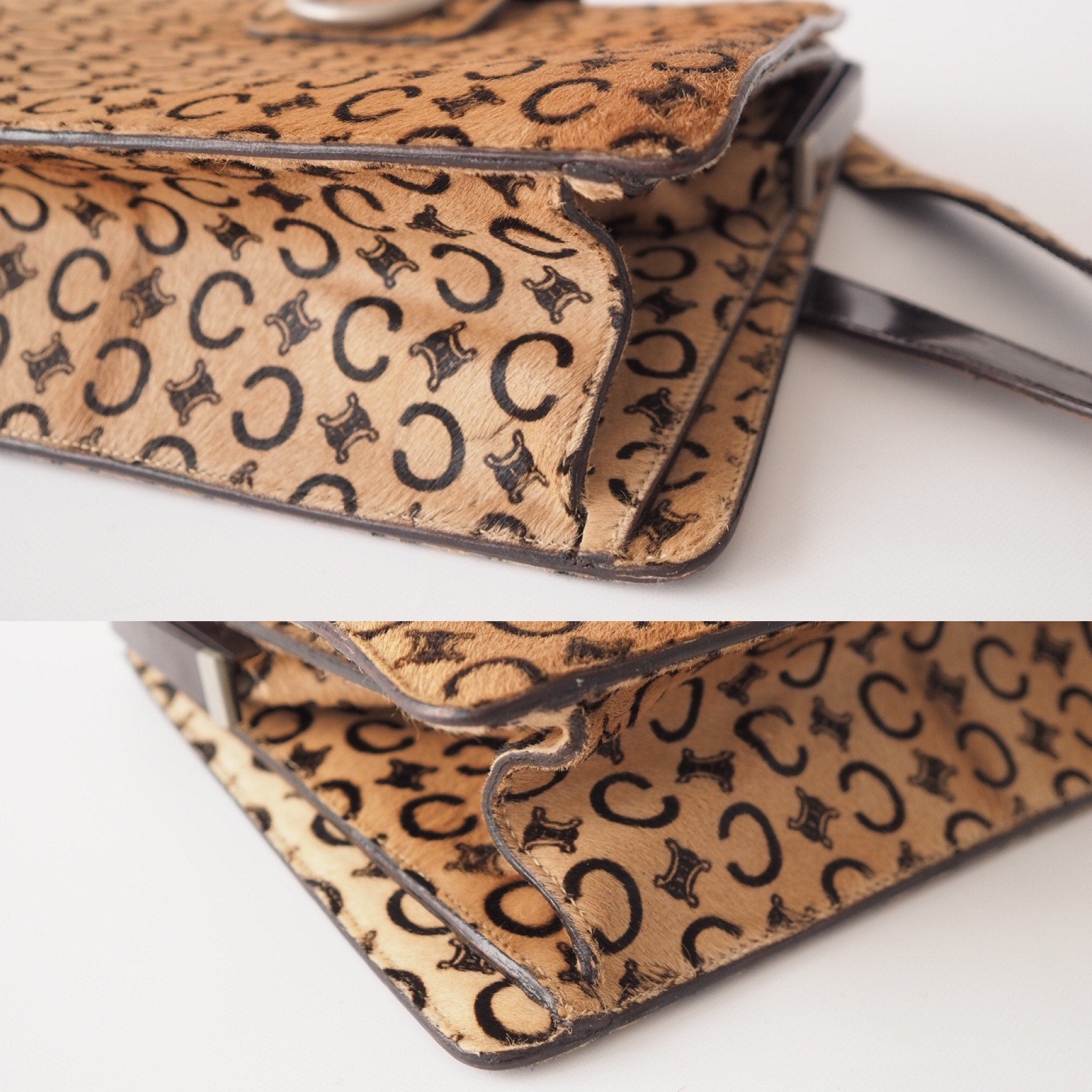 CELINE Macadam Shoulder Bag Horse hair Beige Vintage Authentic