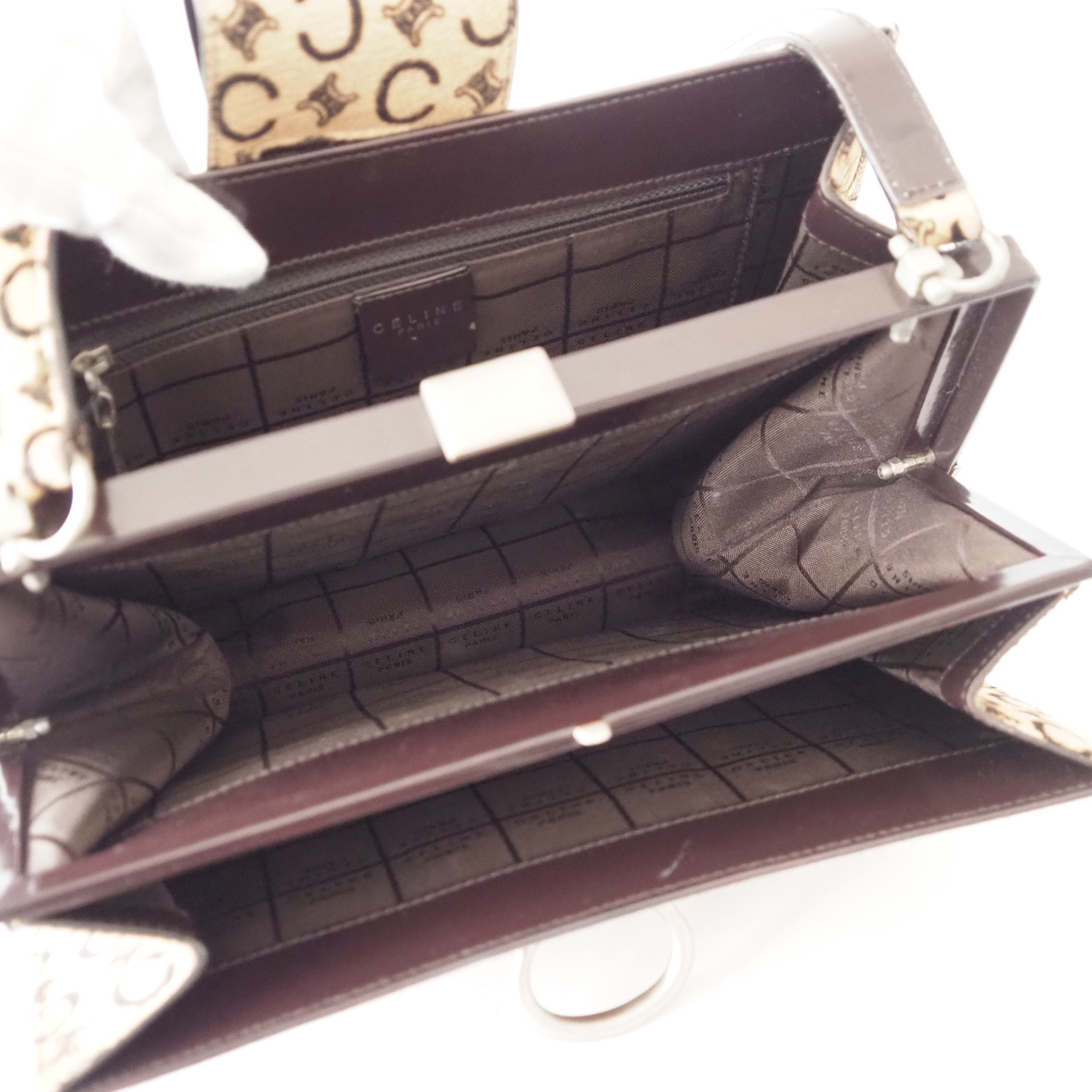 CELINE Macadam Shoulder Bag Horse hair Beige Vintage Authentic