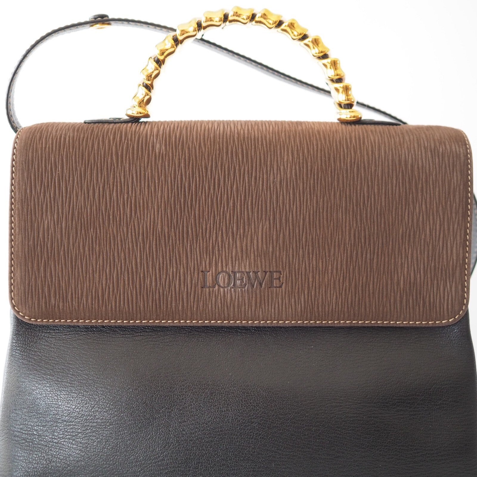 Authentic LOEWE VELAZQUEZ 2way Hand Bag Black Brown Combi Leather Vintage