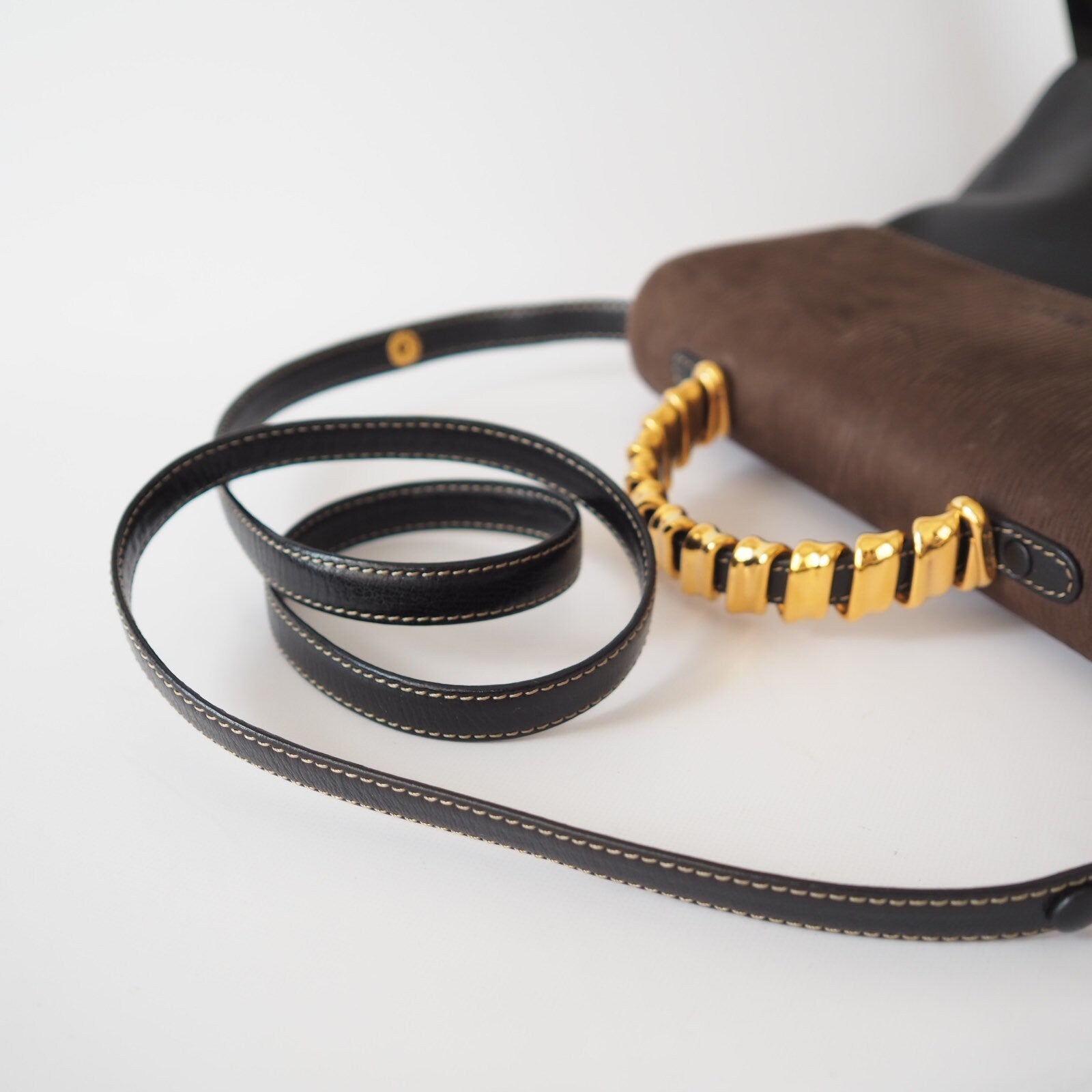 Authentic LOEWE VELAZQUEZ 2way Hand Bag Black Brown Combi Leather Vintage