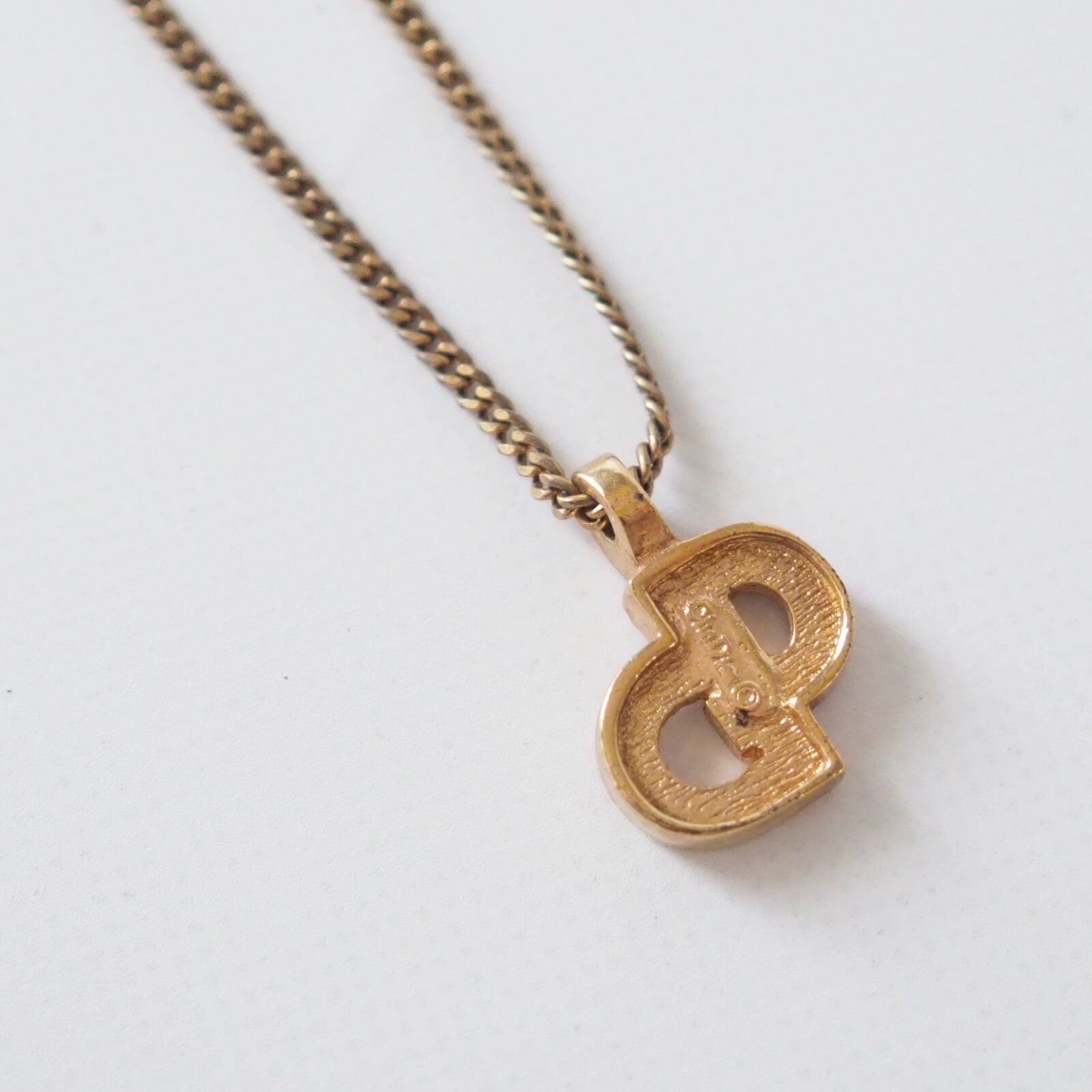 Christian Dior Necklace CD Logo Rhinestone Vintage Metal Gold Authentic