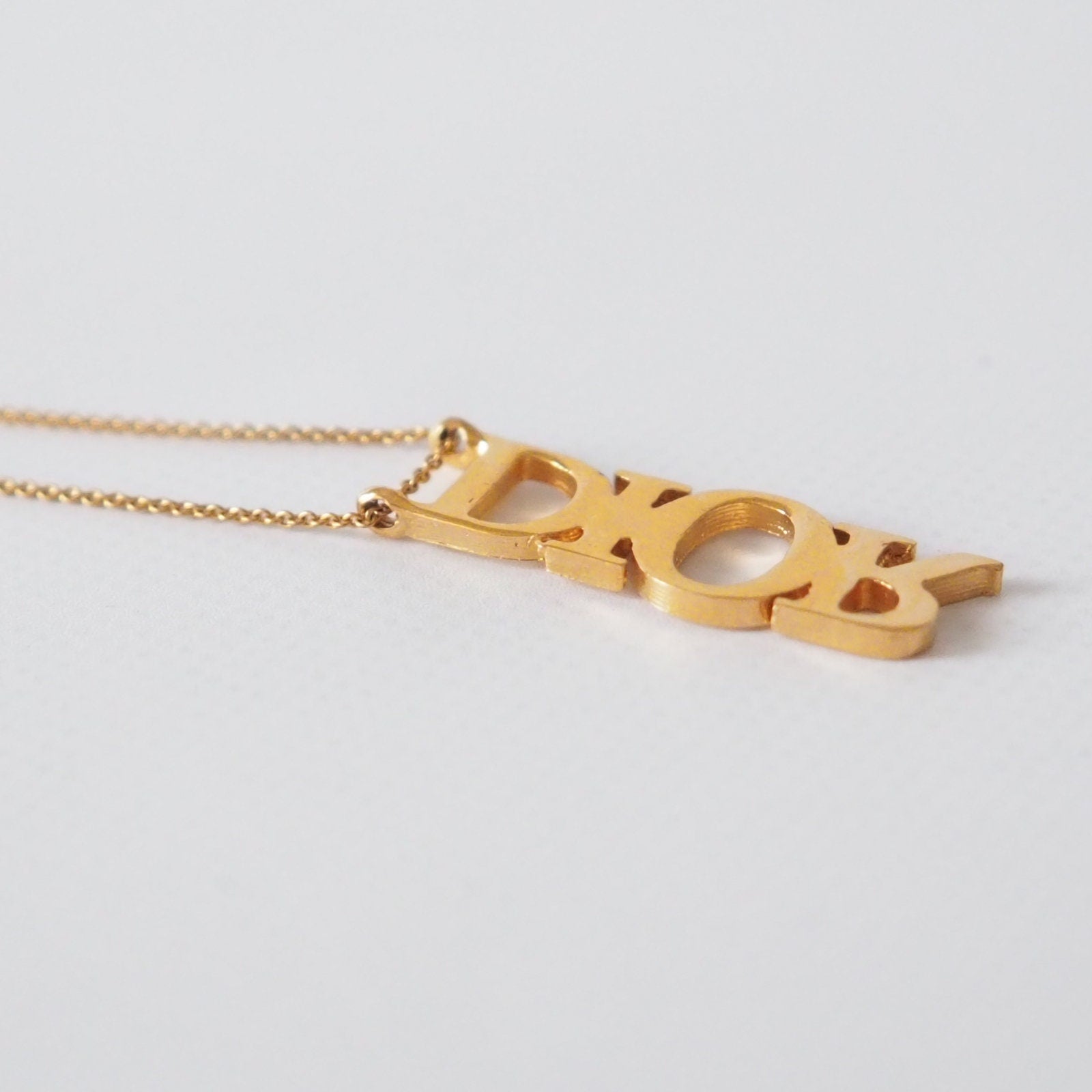 Christian Dior Necklace CD Logo Vintage Metal Gold Authentic