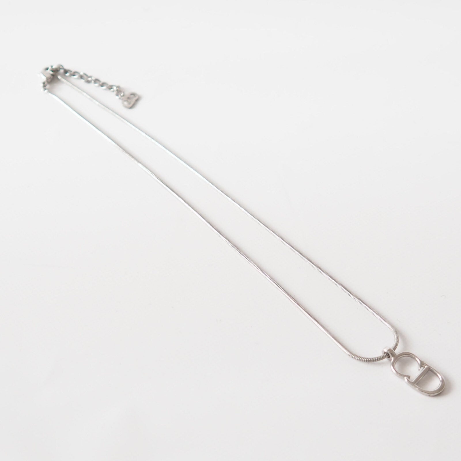 Christian Dior Necklace CD Logo Vintage Metal Silver Authentic