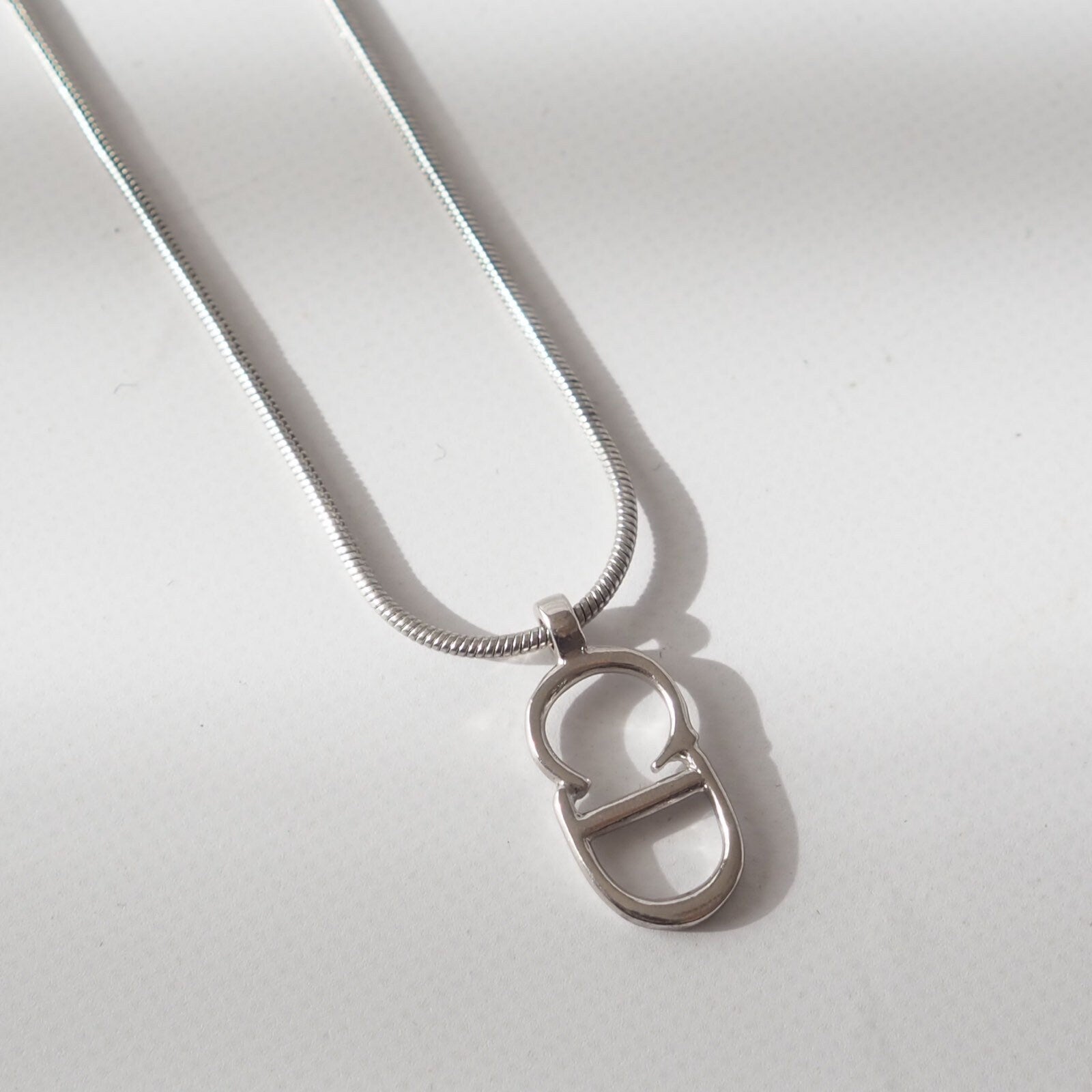 Christian Dior Necklace CD Logo Vintage Metal Silver Authentic