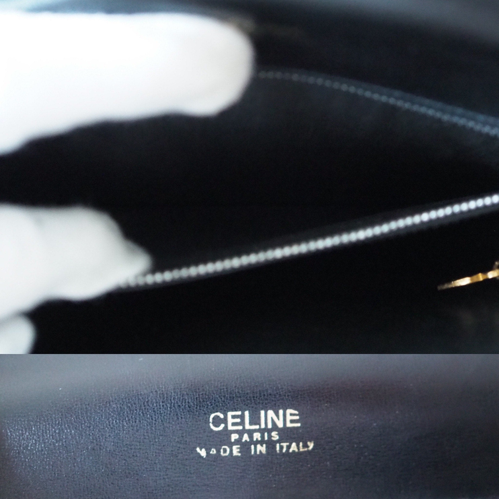 CELINE Sulky Metal parts Flap Shoulder bag Calf leather Black GHW Authentic Vintage Classical