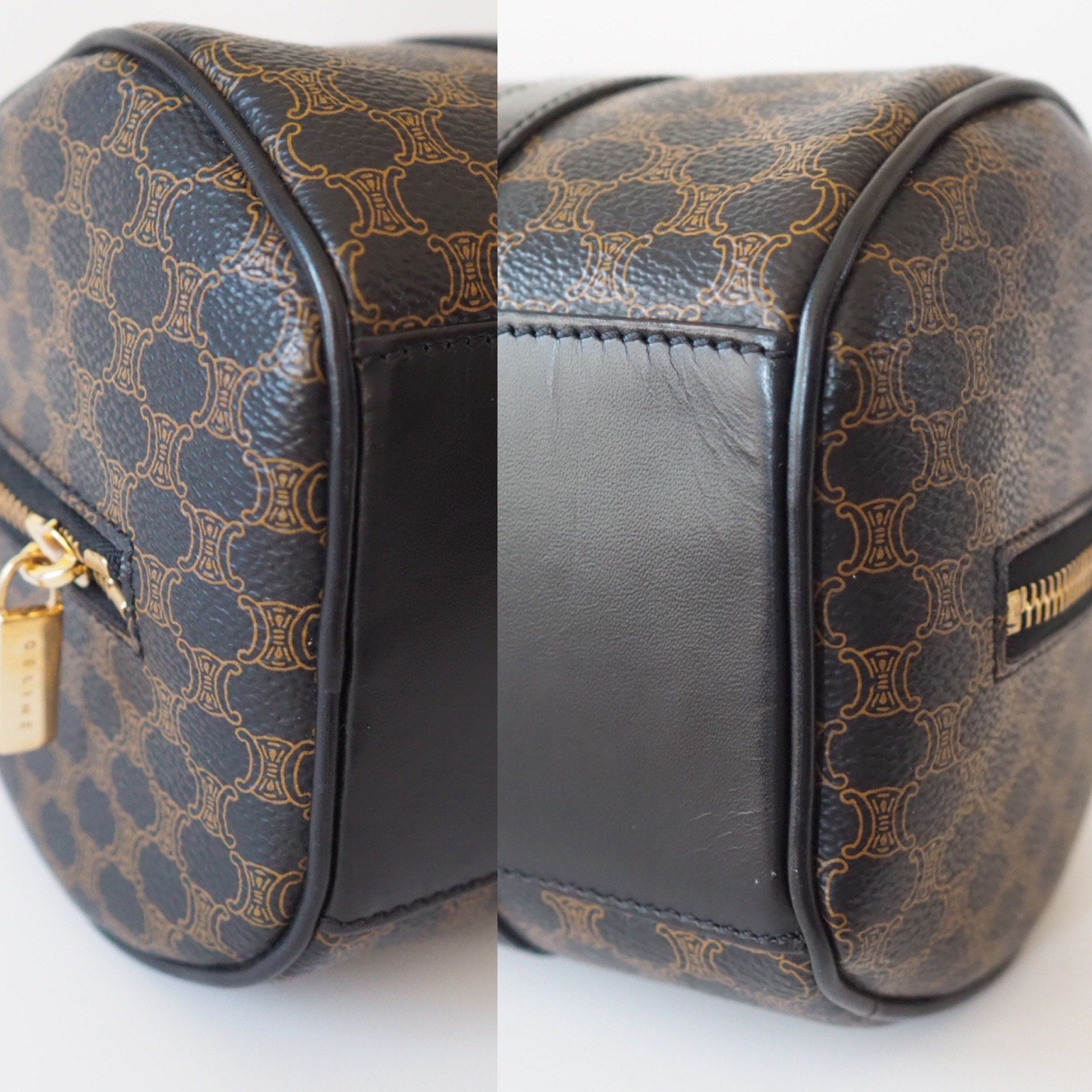 CELINE Macadam Hand Mini Boston Bag Black Vintage Authentic