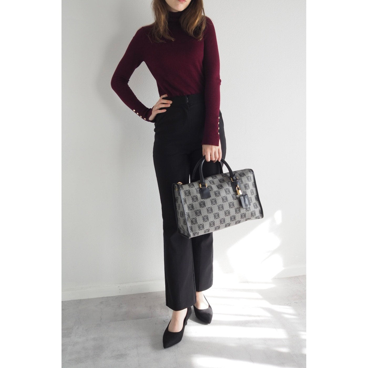 LOEWE Amazona 35 Anagram Hand Boston Bag Black Authentic