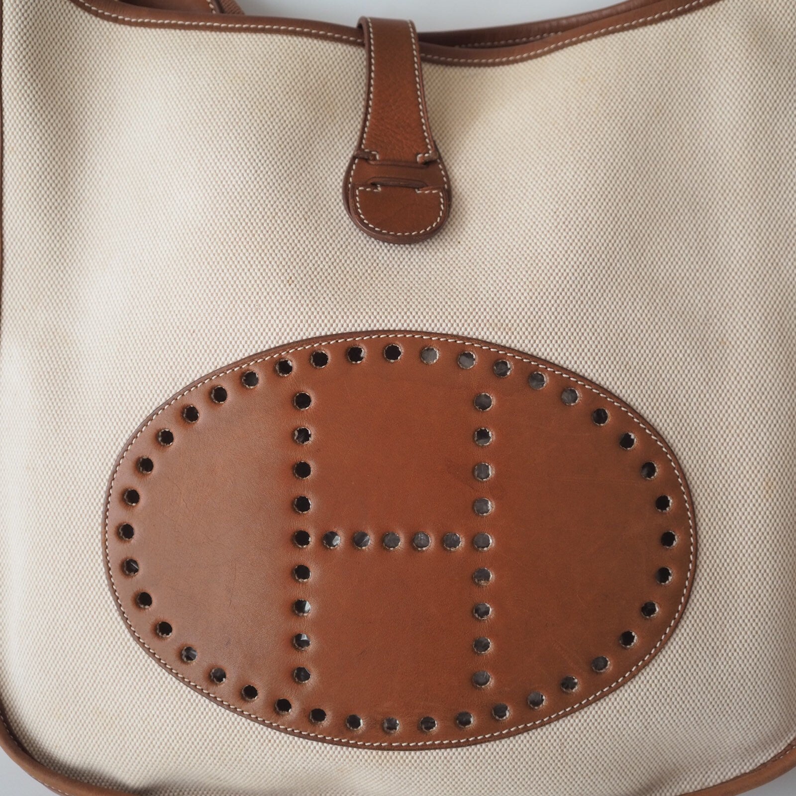 HERMES Evelyne GM Brown Canvas Leather Shoulder Bag Authentic