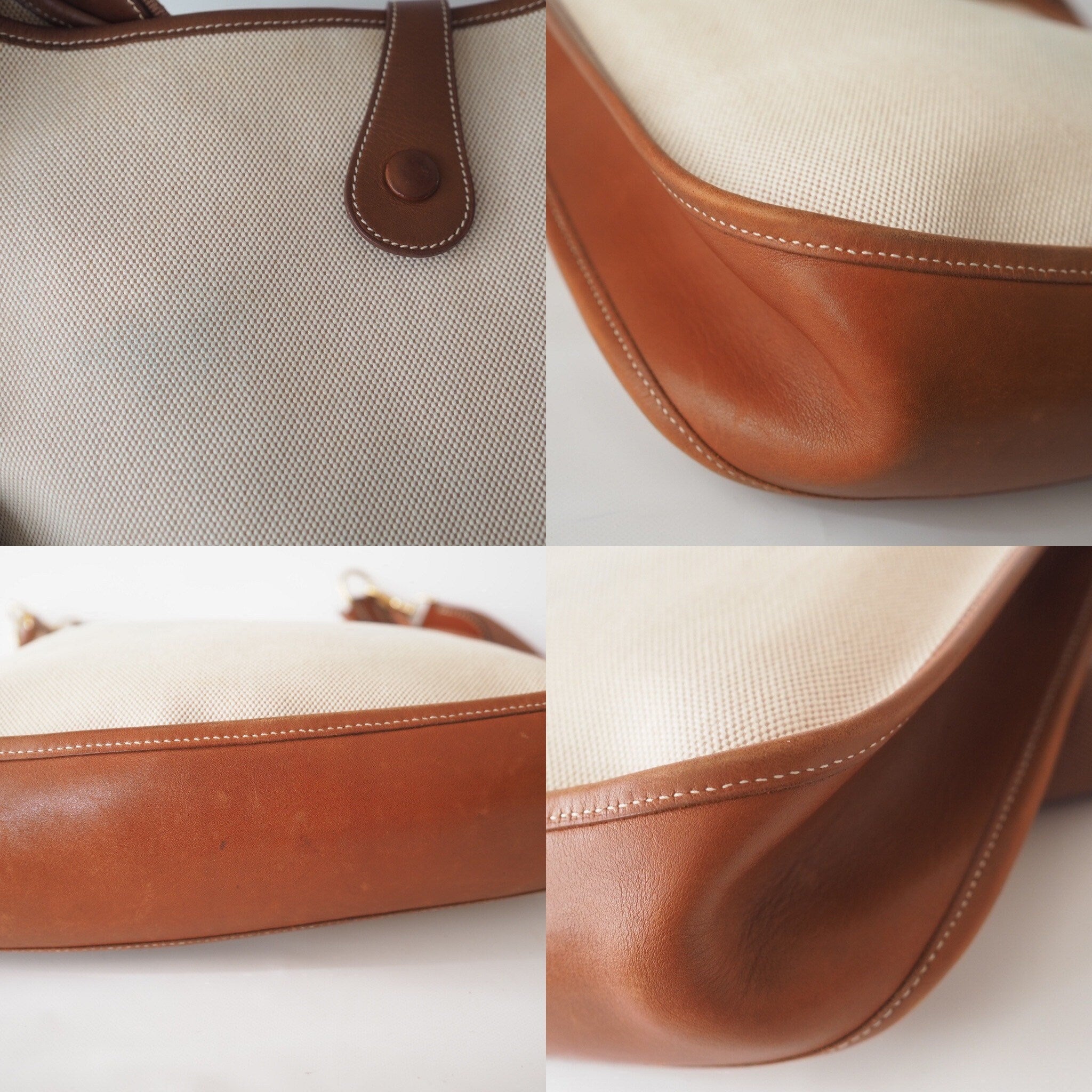 HERMES Evelyne GM Brown Canvas Leather Shoulder Bag Authentic