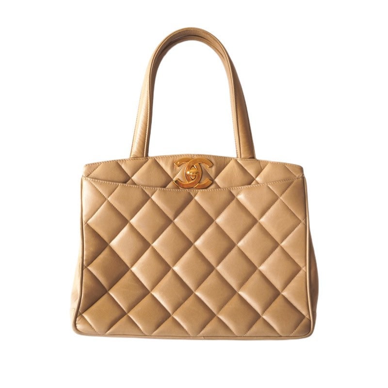 CHANEL Hand Tote Bag Beige Quilted CC Authentic Vintage