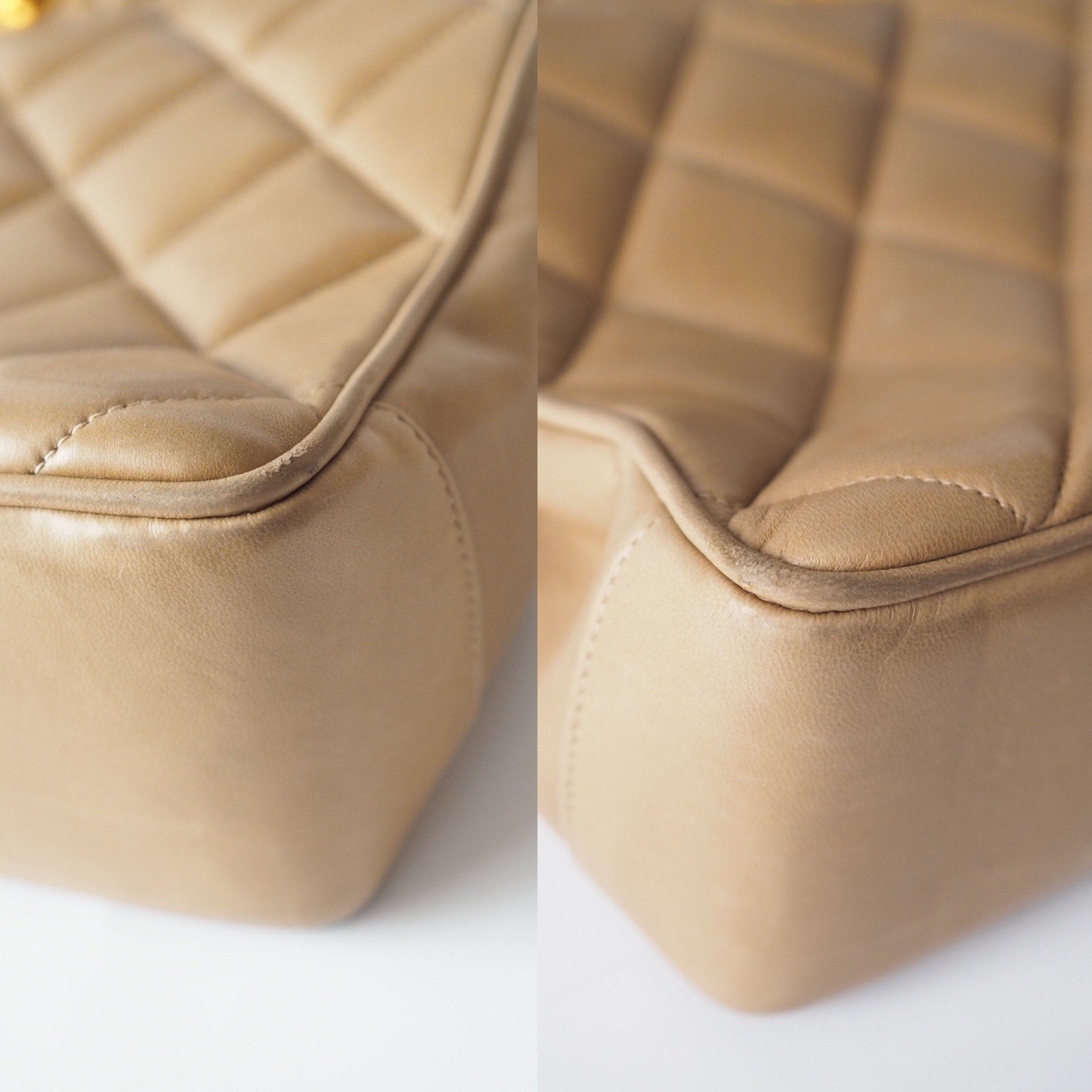 CHANEL Hand Tote Bag Beige Quilted CC Authentic Vintage