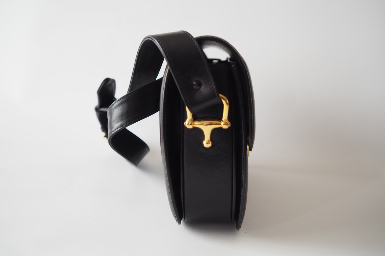 CELINE Sulky Metal parts Flap Shoulder bag Calf leather Black GHW Authentic Vintage Classical