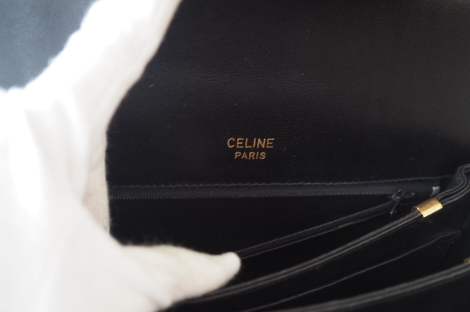 CELINE Sulky Metal parts Flap Shoulder bag Calf leather Black GHW Authentic Vintage Classical