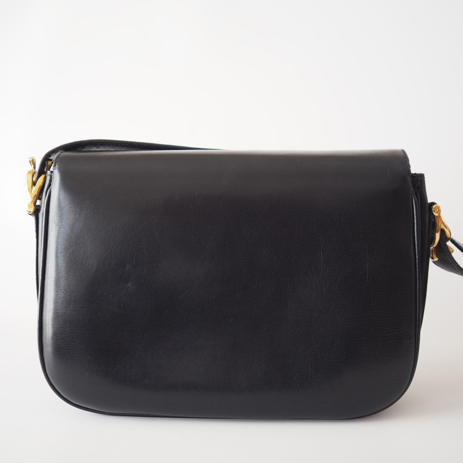 CELINE Macadam Brazon Metal Parts Flap Shoulder bag Calf leather Black GHW Authentic Vintage Classical