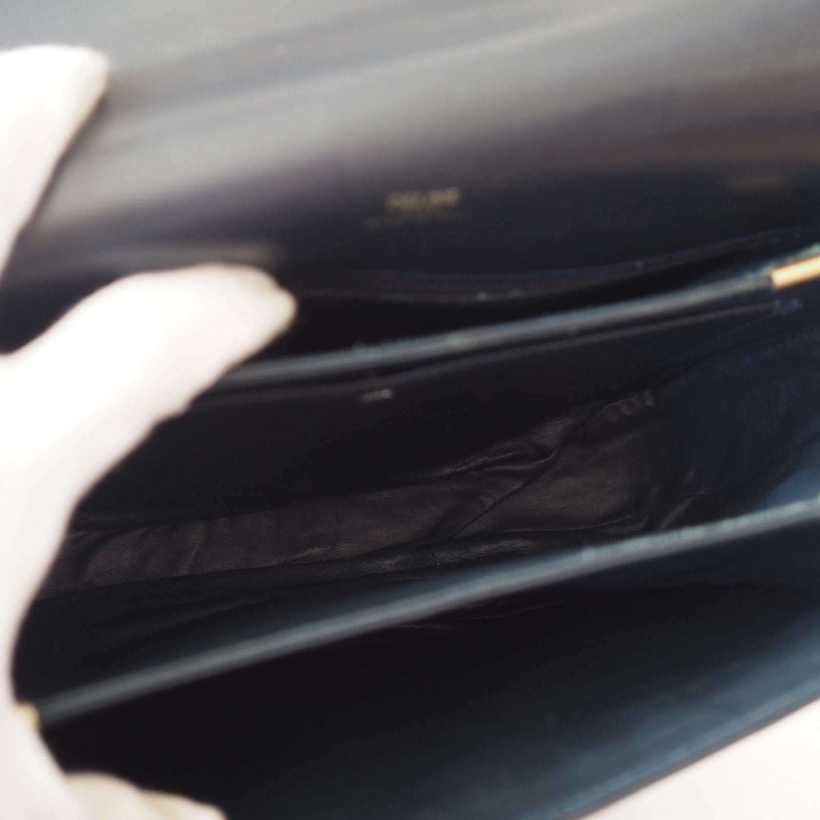 CELINE Macadam Brazon Metal Parts Flap Shoulder bag Calf leather Black GHW Authentic Vintage Classical