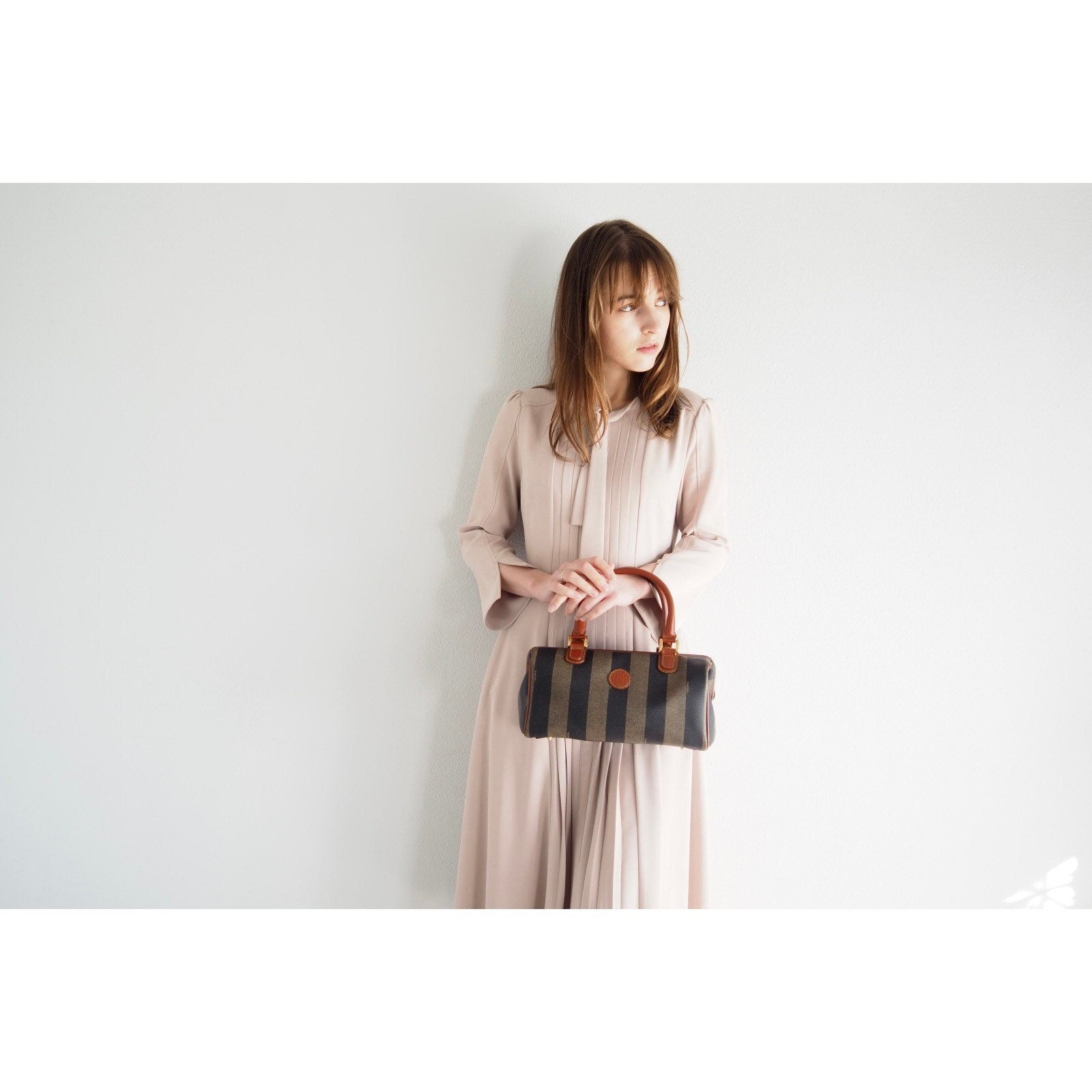 FENDI Pequin 2way Shoulder Boston Bag Brown PVC Leather Vintage Auth